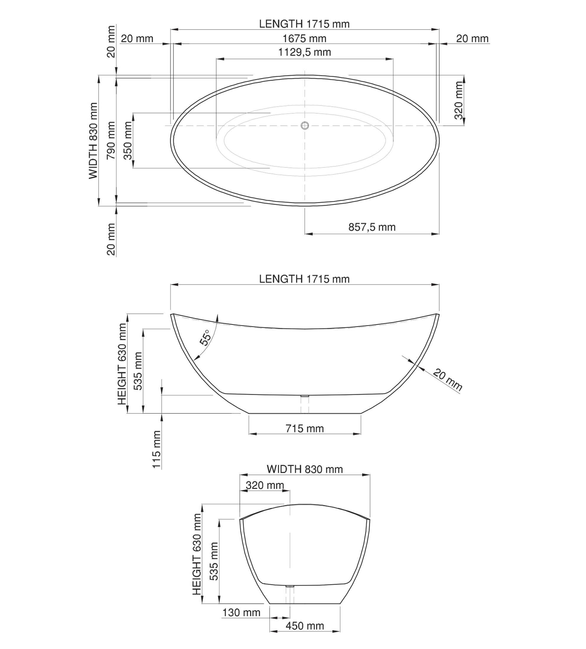 Dado Quartz Rio 1715mm Stone Freestanding Bath, Satin White