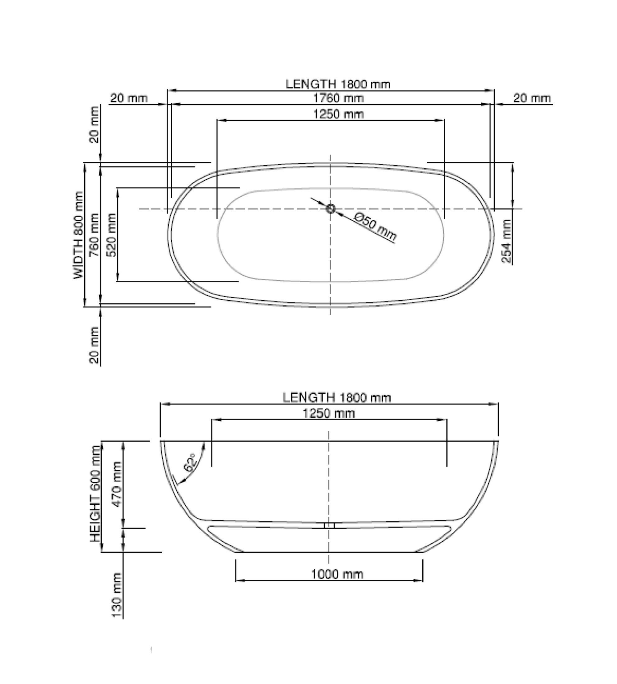 Dado Quartz Koy 1800mm Stone Freestanding Bath, Satin White