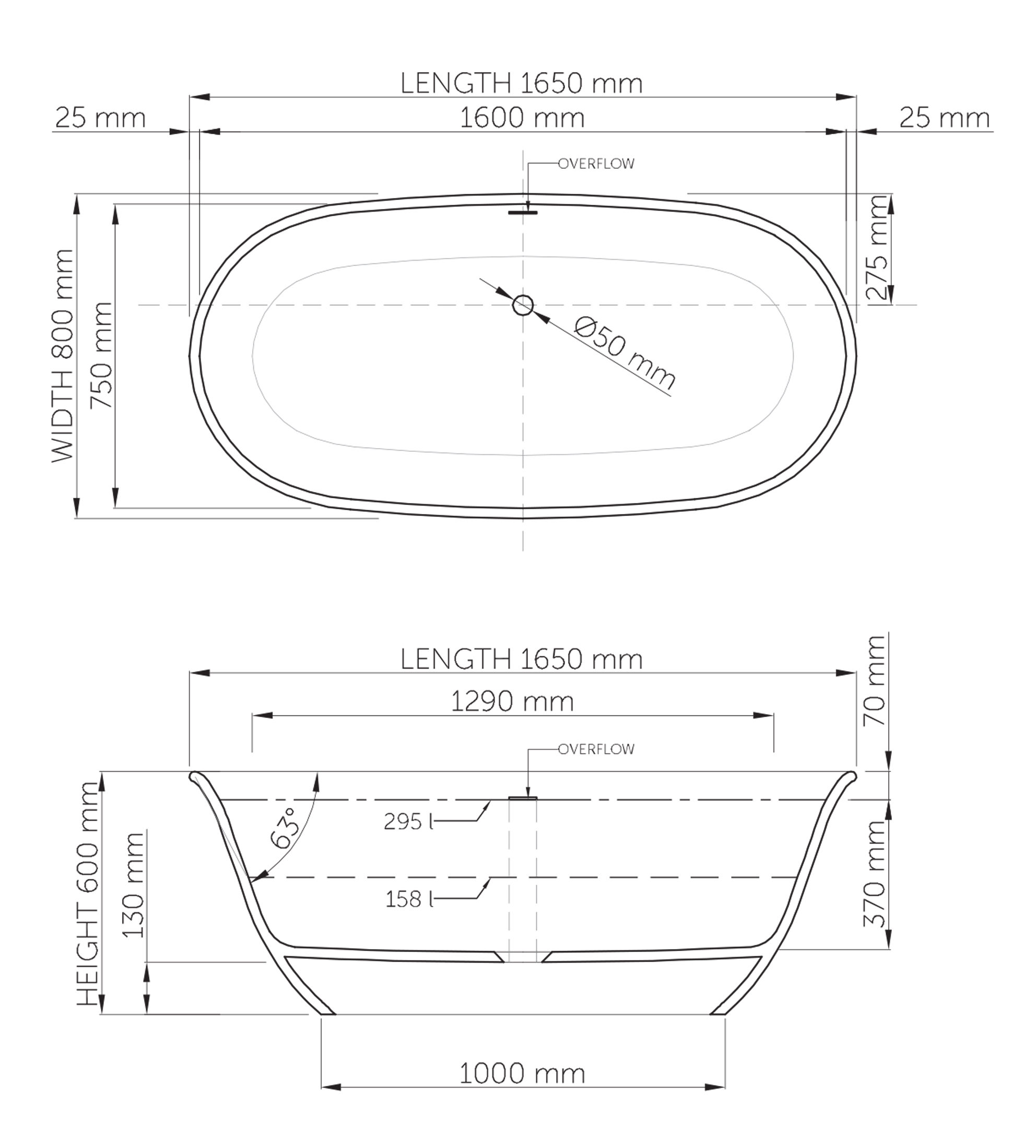 Dado Quartz Brooke 1650mm Stone Freestanding Bath, Satin White