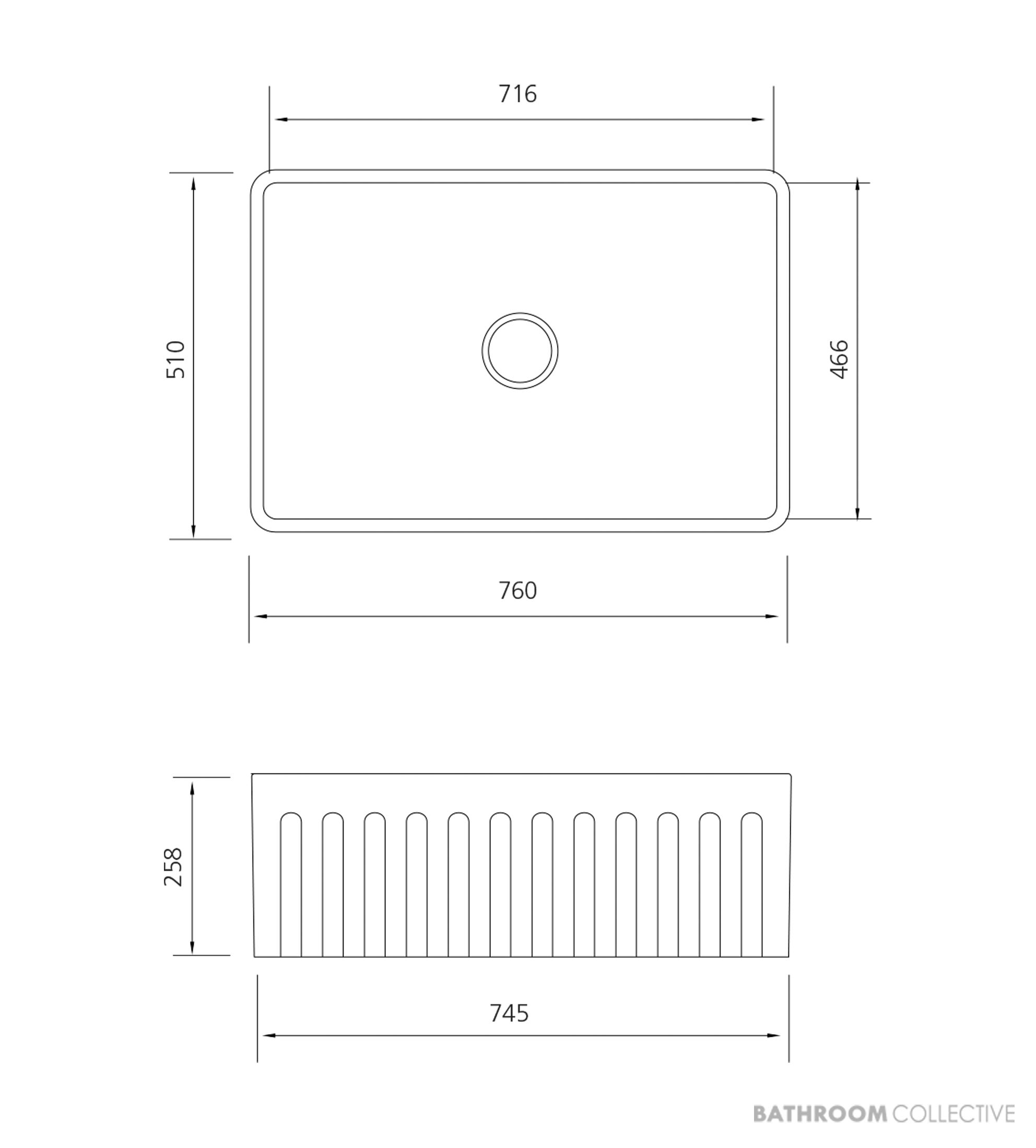 Oliveri Sicily Top & Under Mount Fireclay Farmhouse Single Bowl Sink 760mm, White SC-WH1982U
