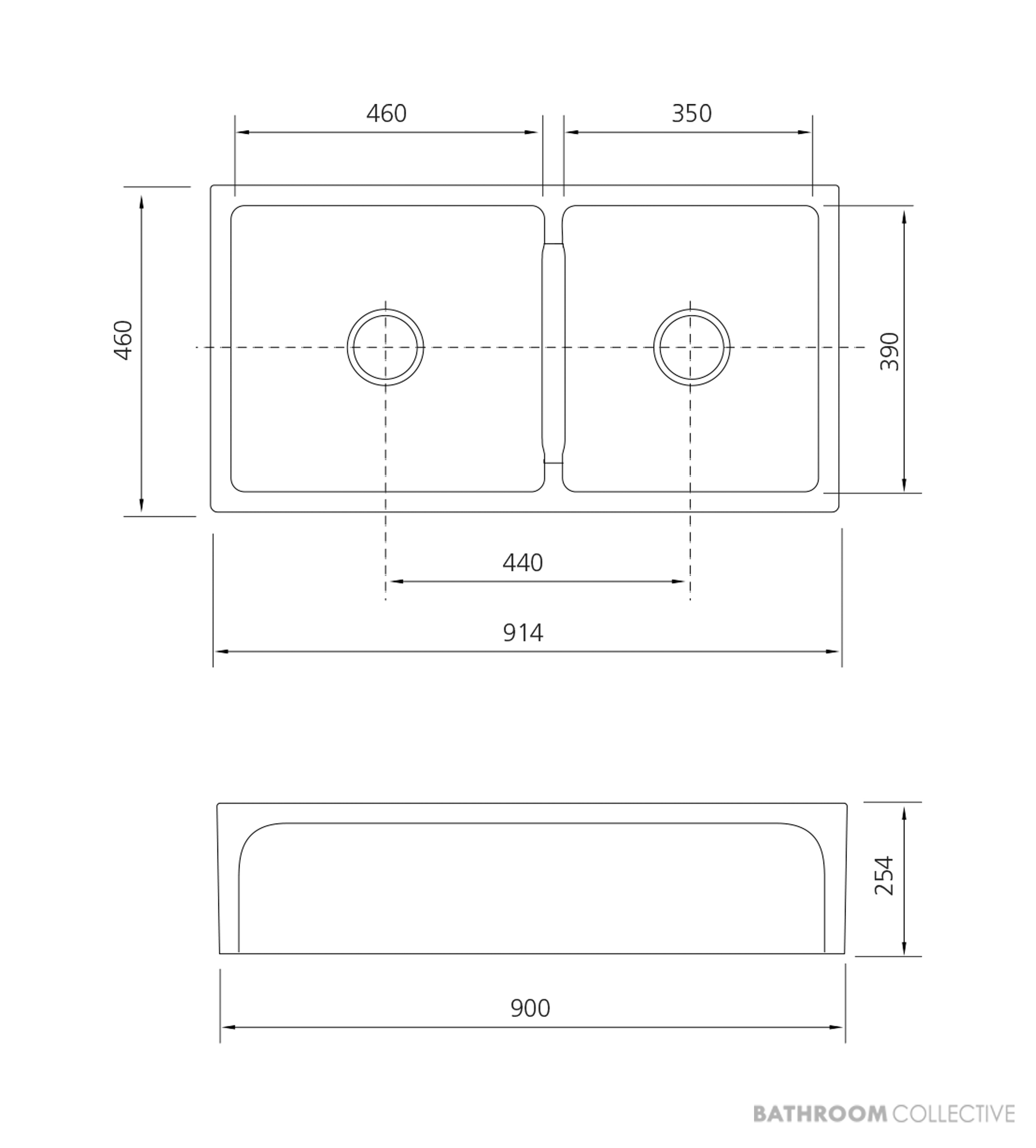 Oliveri Sicily Top & Under Mount Fireclay Farmhouse 1 & 3/4 Double Bowl Sink 914mm, White SC-WH1984