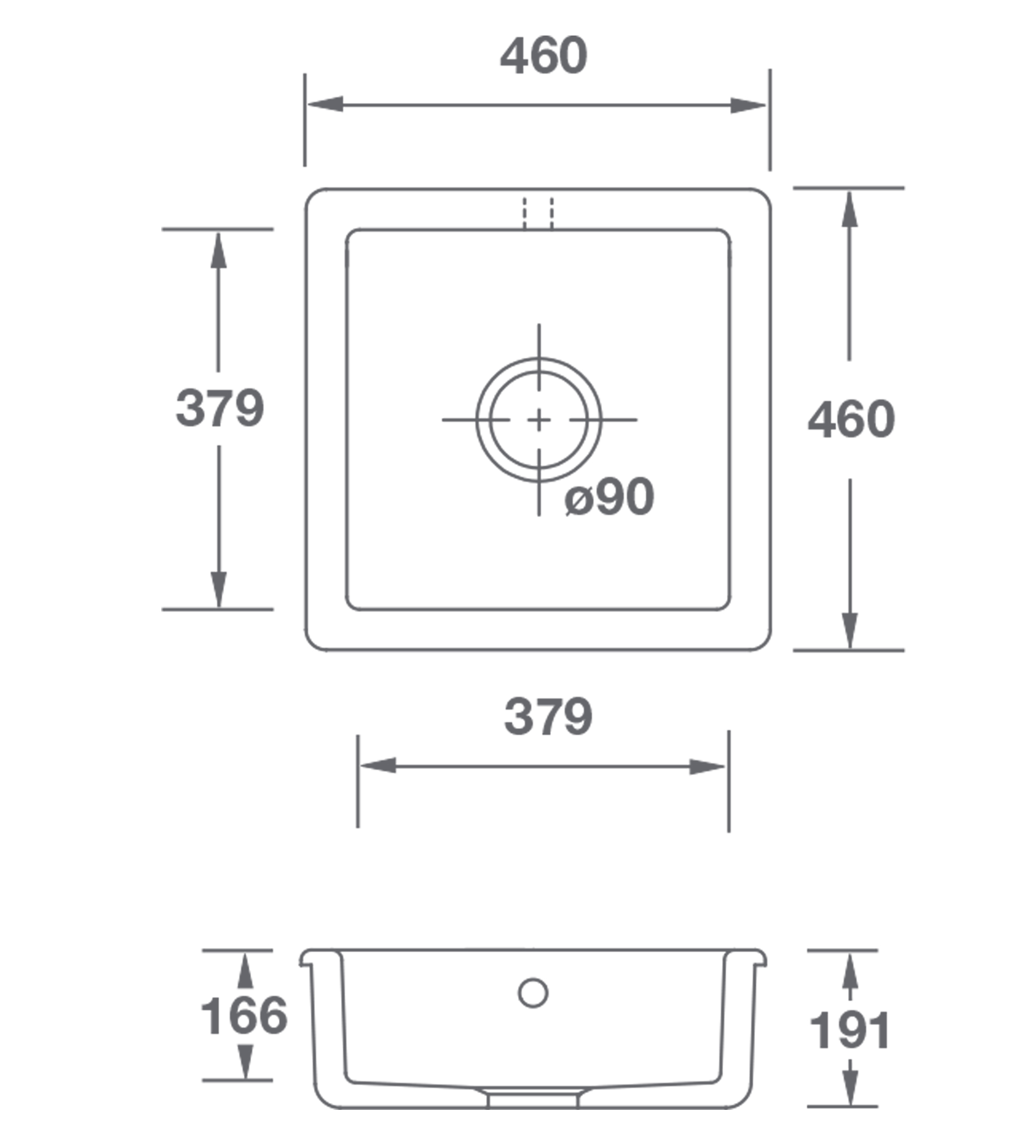 Shaws of Darwen Square Inset Undermount Sink, White