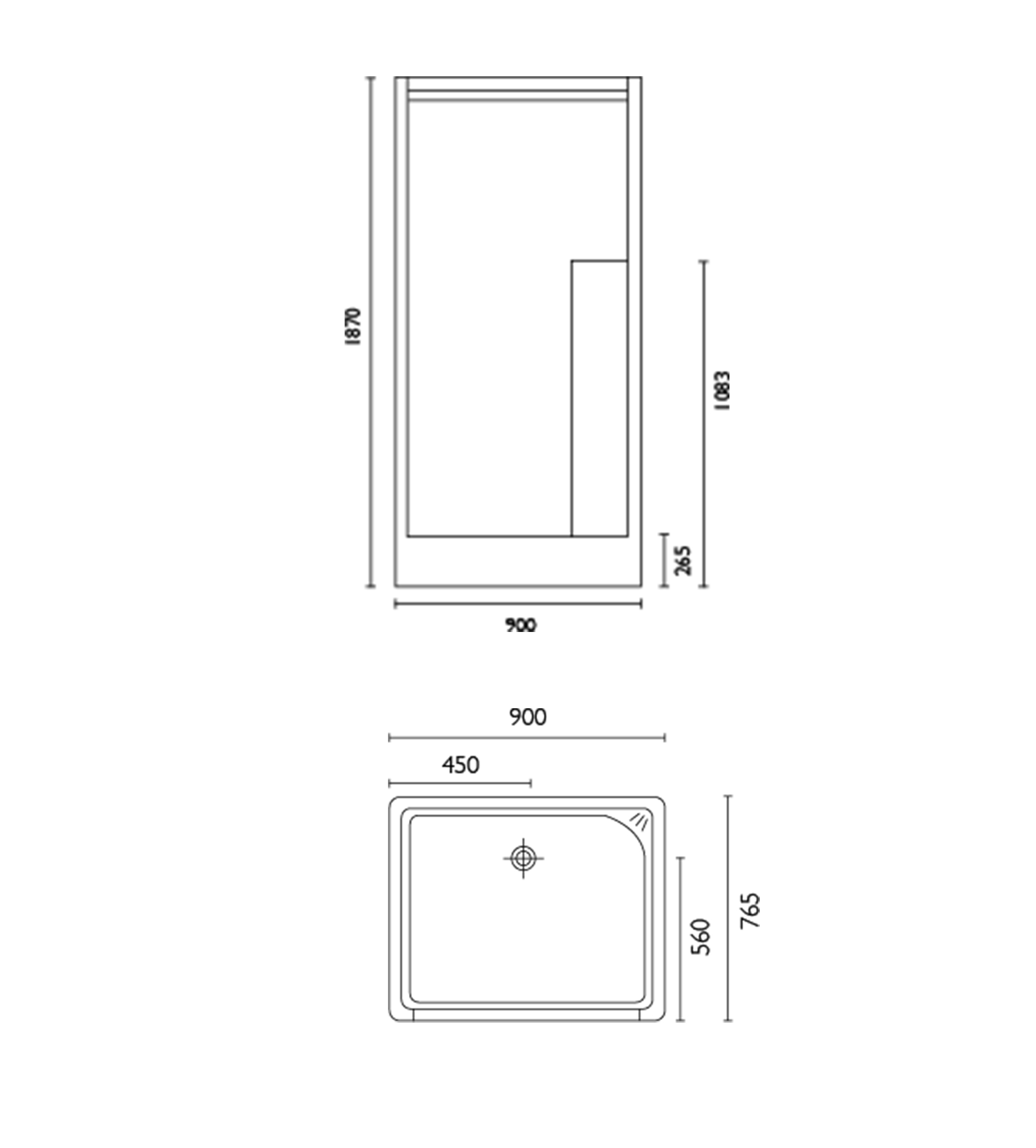 Doccia SE12 900 x 765mm Shower Enclosure, High Step, White