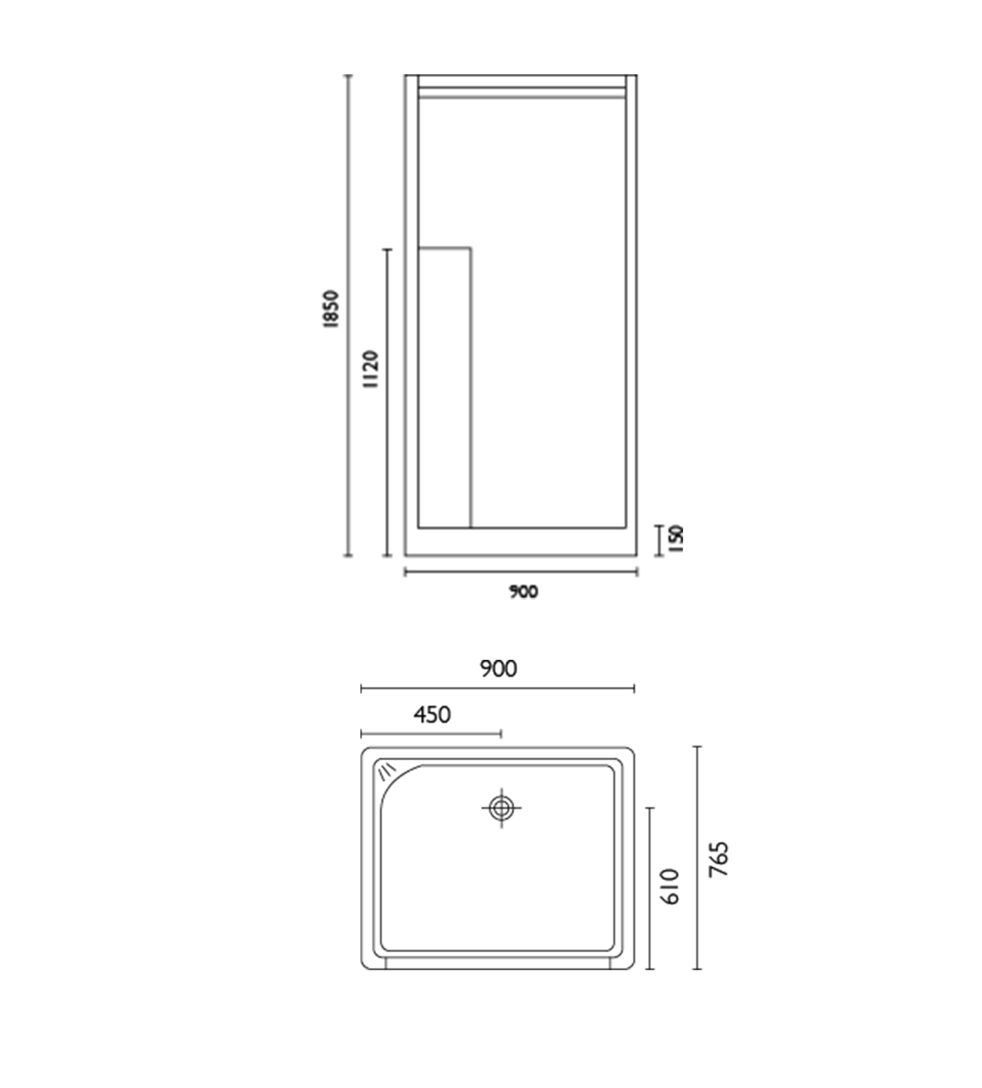 Doccia SE13 900 x 765mm Shower Enclosure, Low Step, White