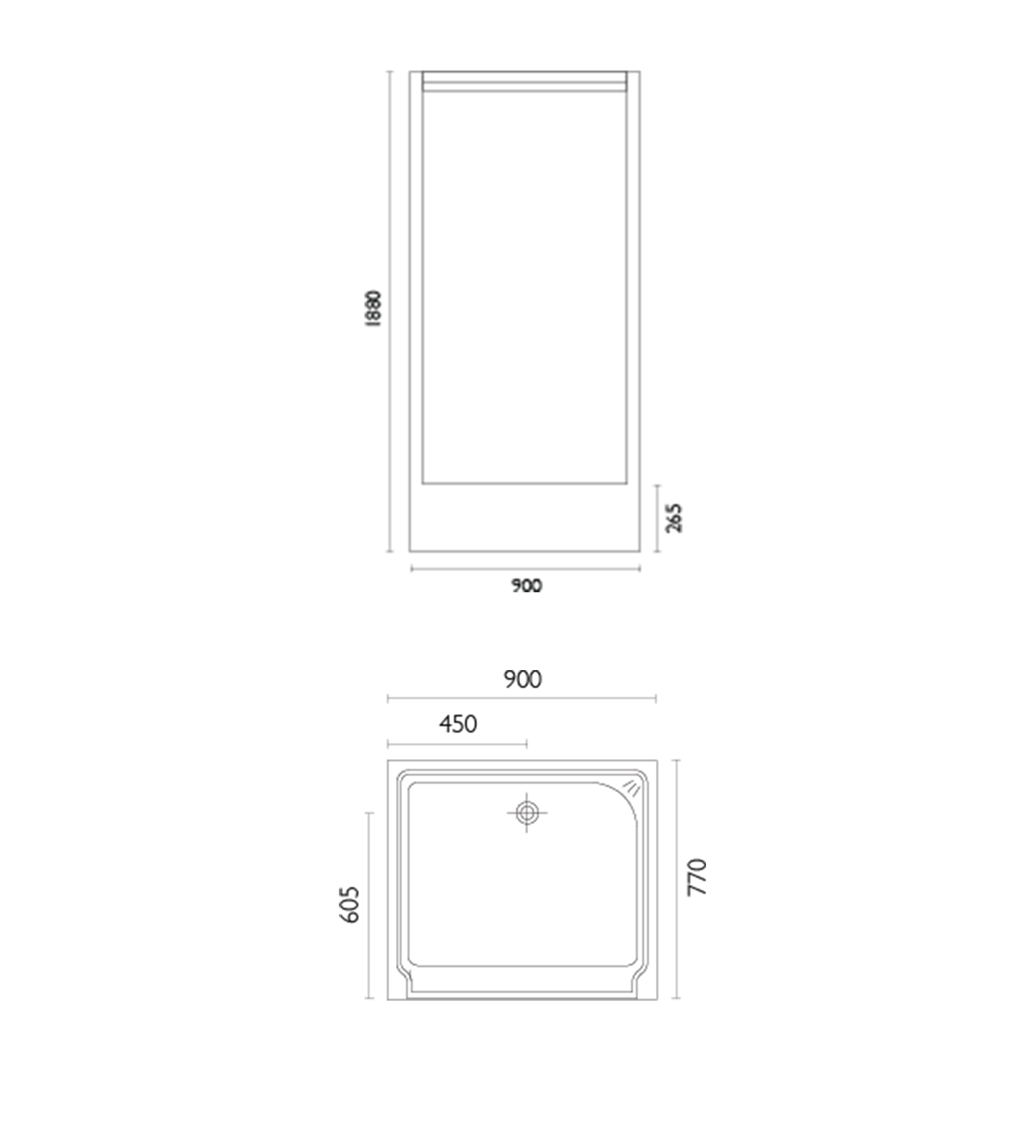 Doccia SE15 900 x 765mm Shower Enclosure, High Step, White