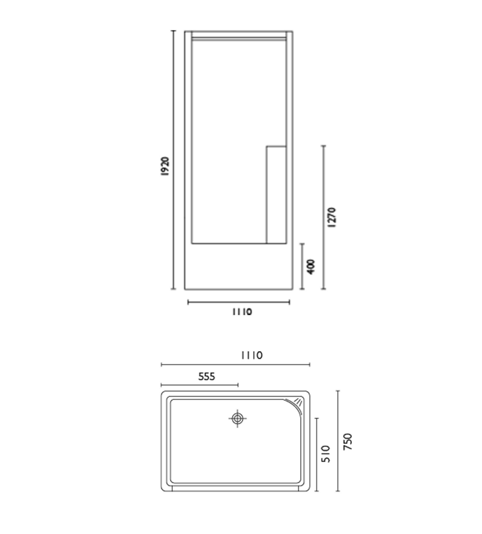 Doccia SE22 1110 x 750mm Shower Enclosure, High Step, White