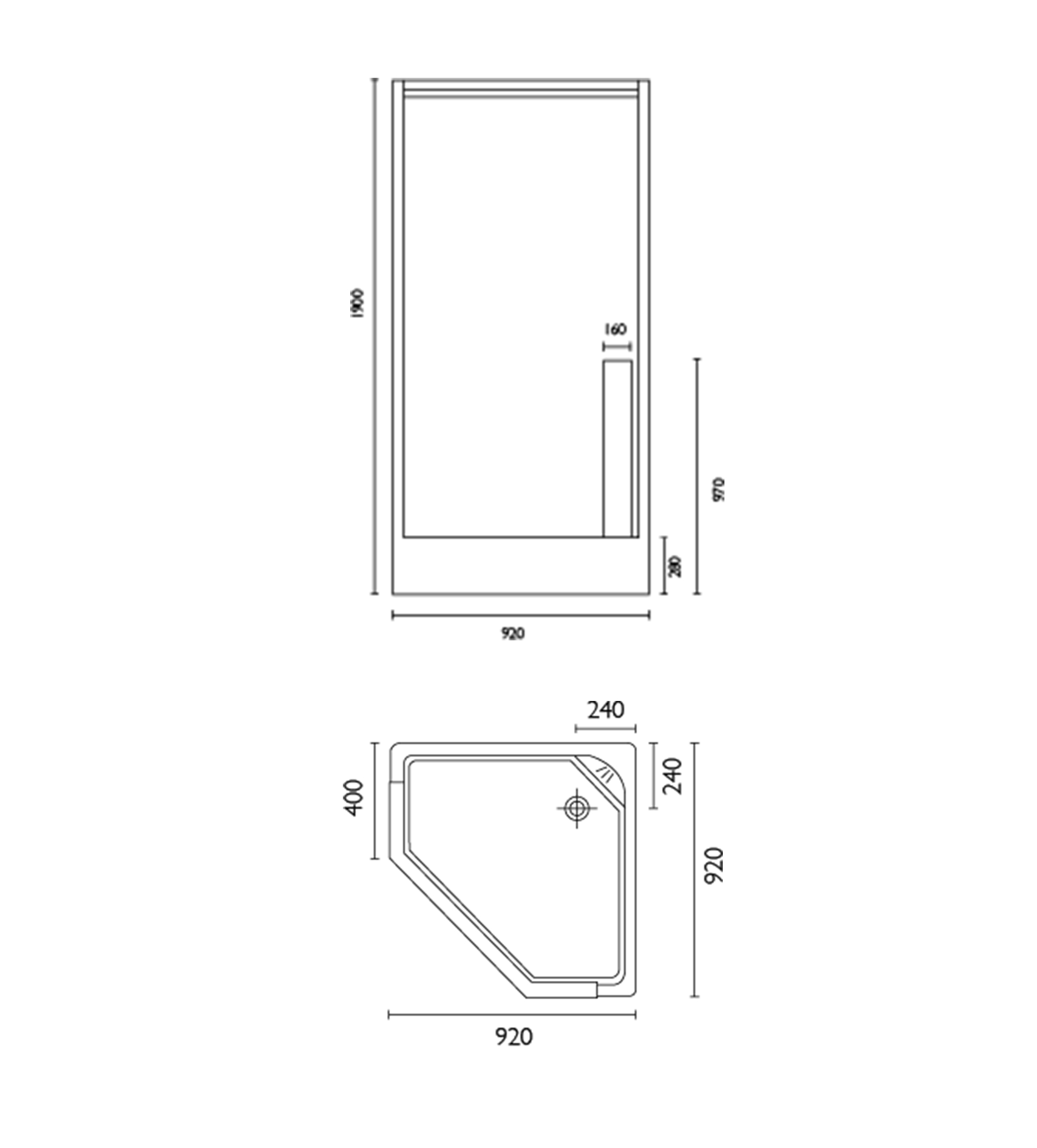 Doccia SE36 920 x 920mm Corner Shower Enclosure, High Step, White