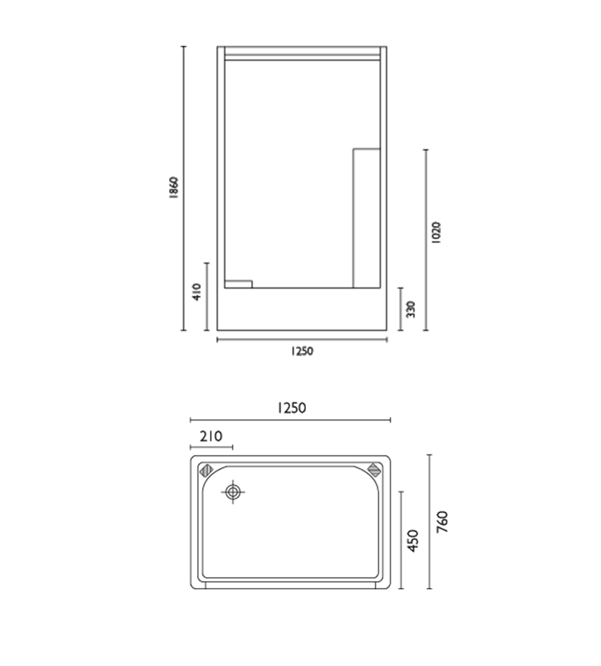 Doccia SE40 1250 x 760mm Shower Enclosure, High Step, White