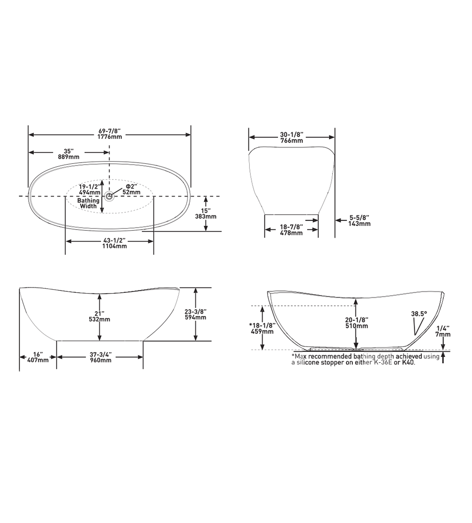 Victoria & Albert Seros 1800mm Stone Freestanding Bath, Gloss White
