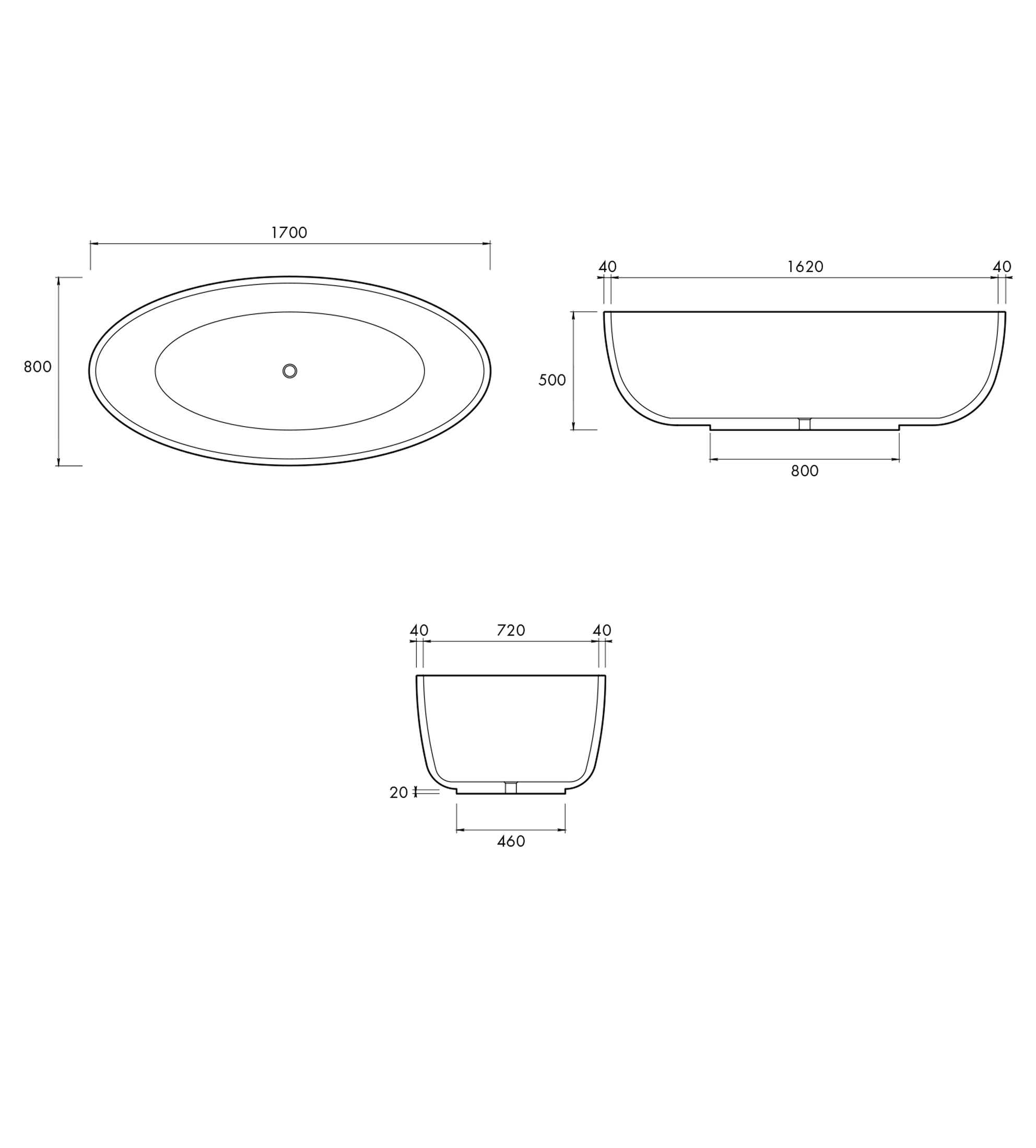 Apaiser Seascapes 1700mm Stone Freestanding Bath With Base
