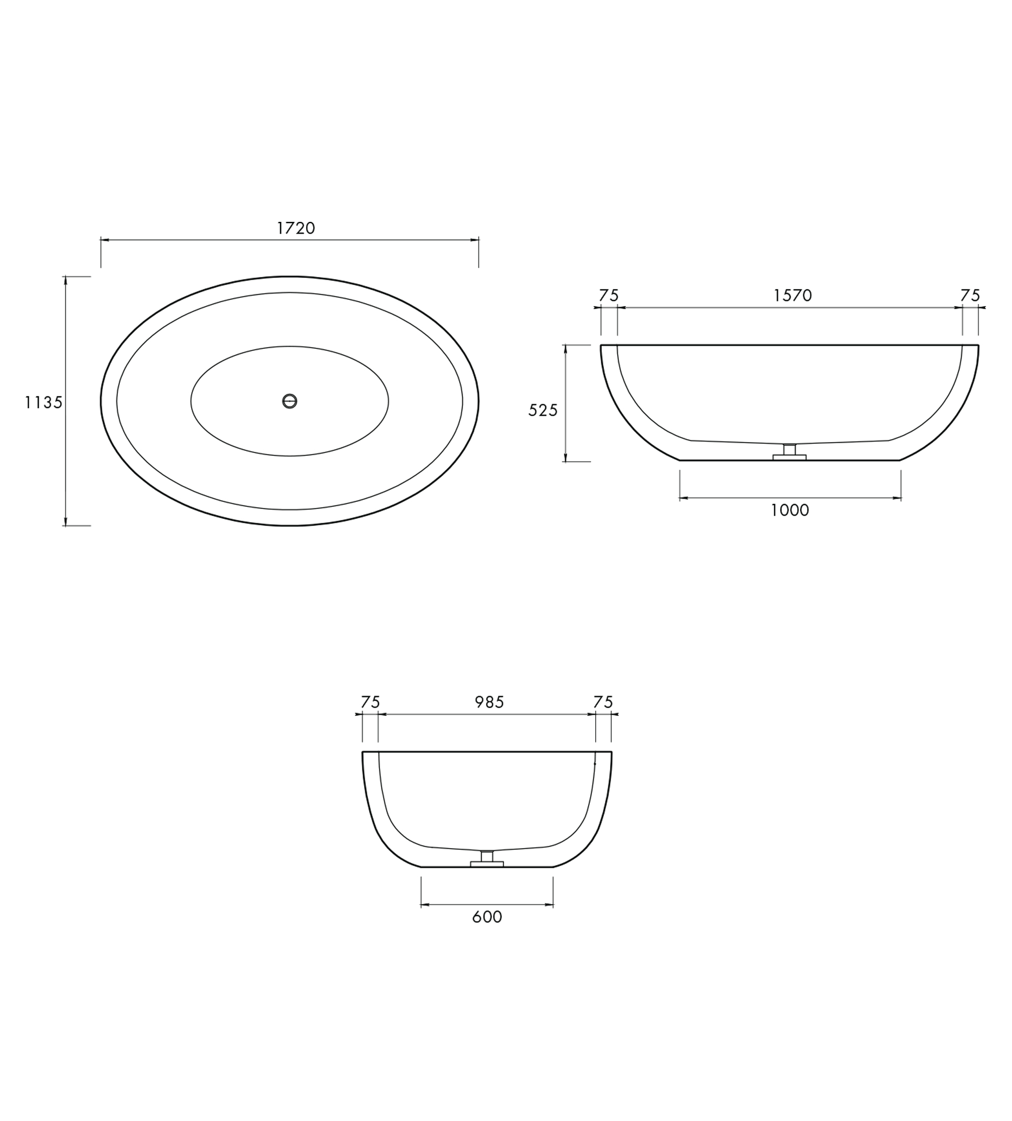 Apaiser Sentosa 1720mm Stone Freestanding Bath