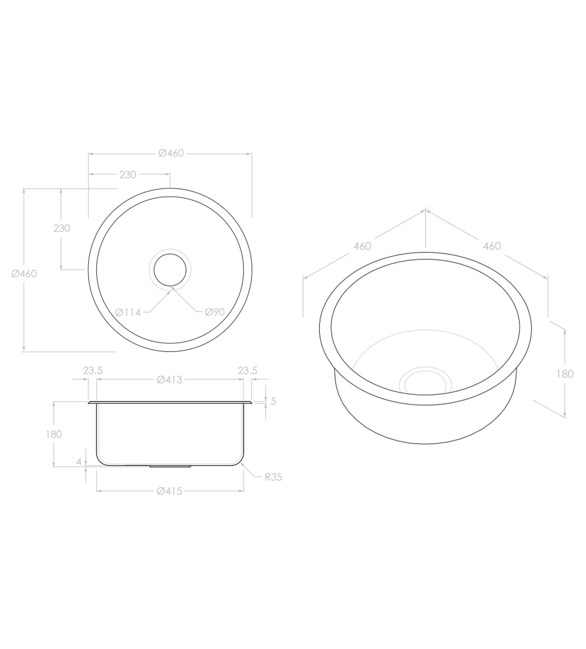 ADP Clovelly 460mm Round Sink, Stainless Steel
