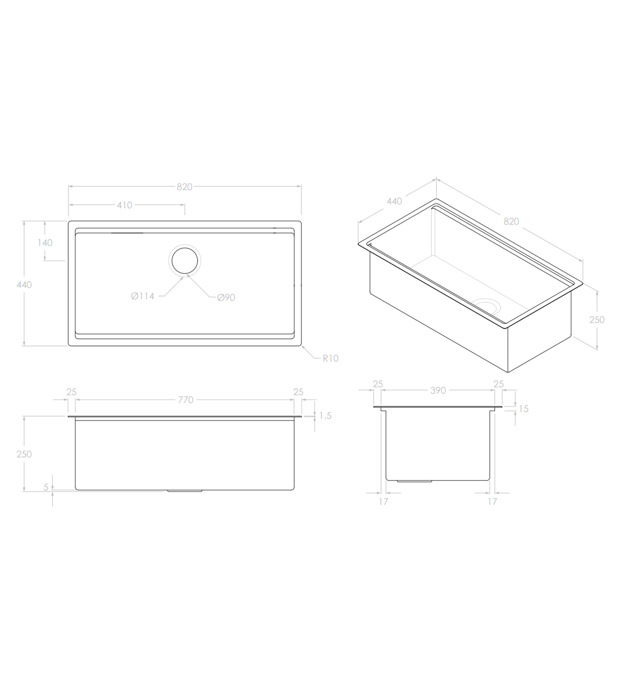 ADP Clovelly 820mm Universal Sink Set, Stainless Steel