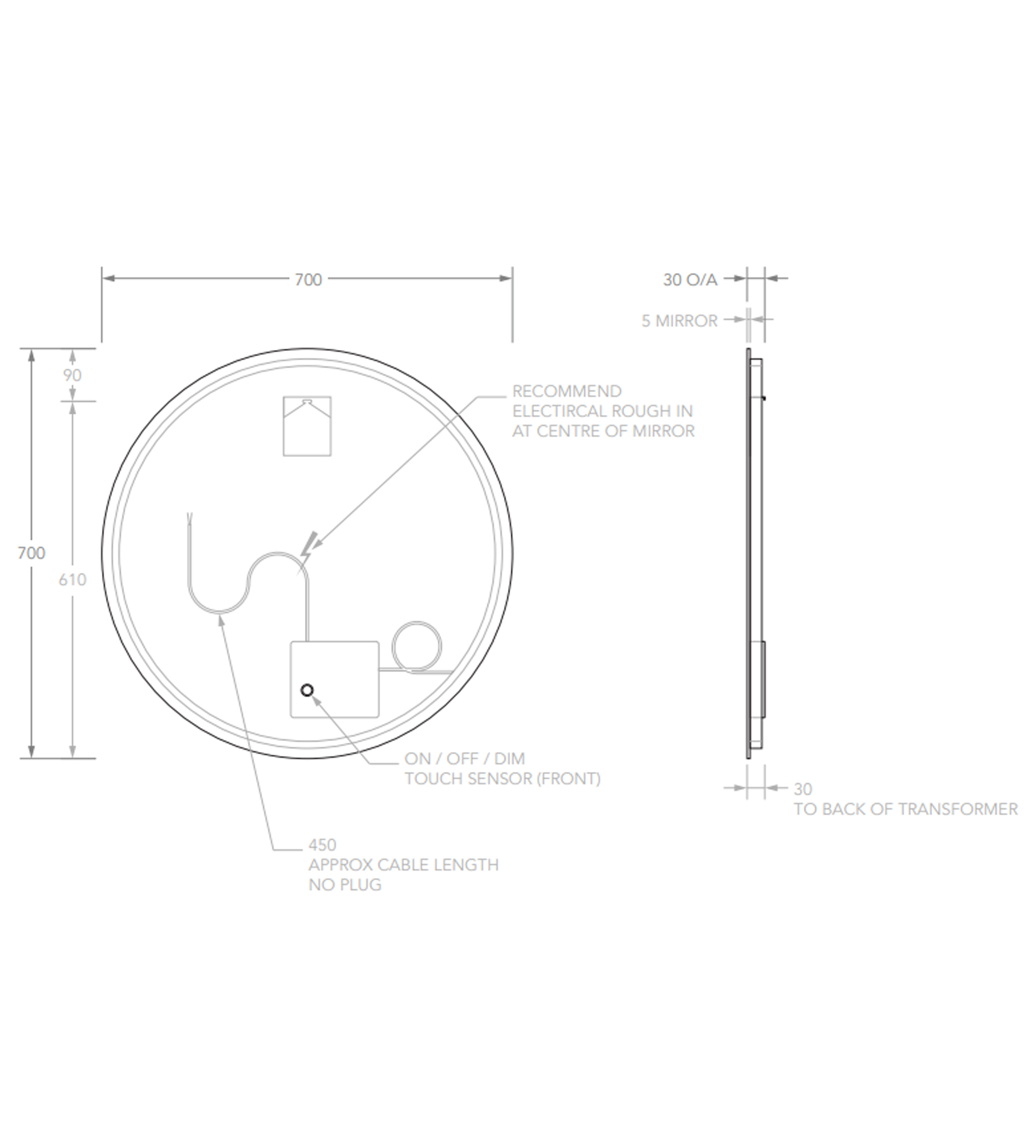 ADP Eclipse 700mm LED Wall Mirror