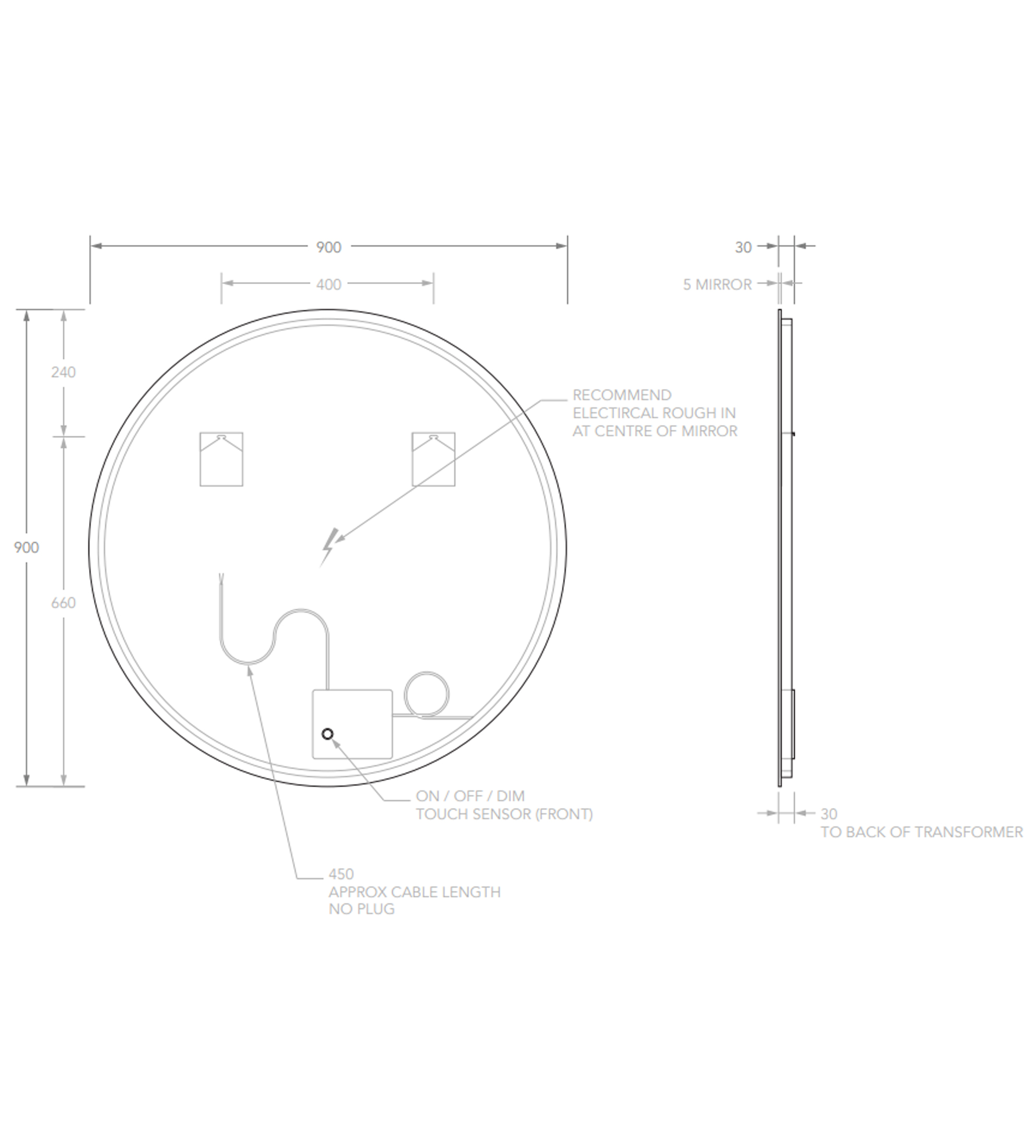 ADP Eclipse 900mm LED Wall Mirror