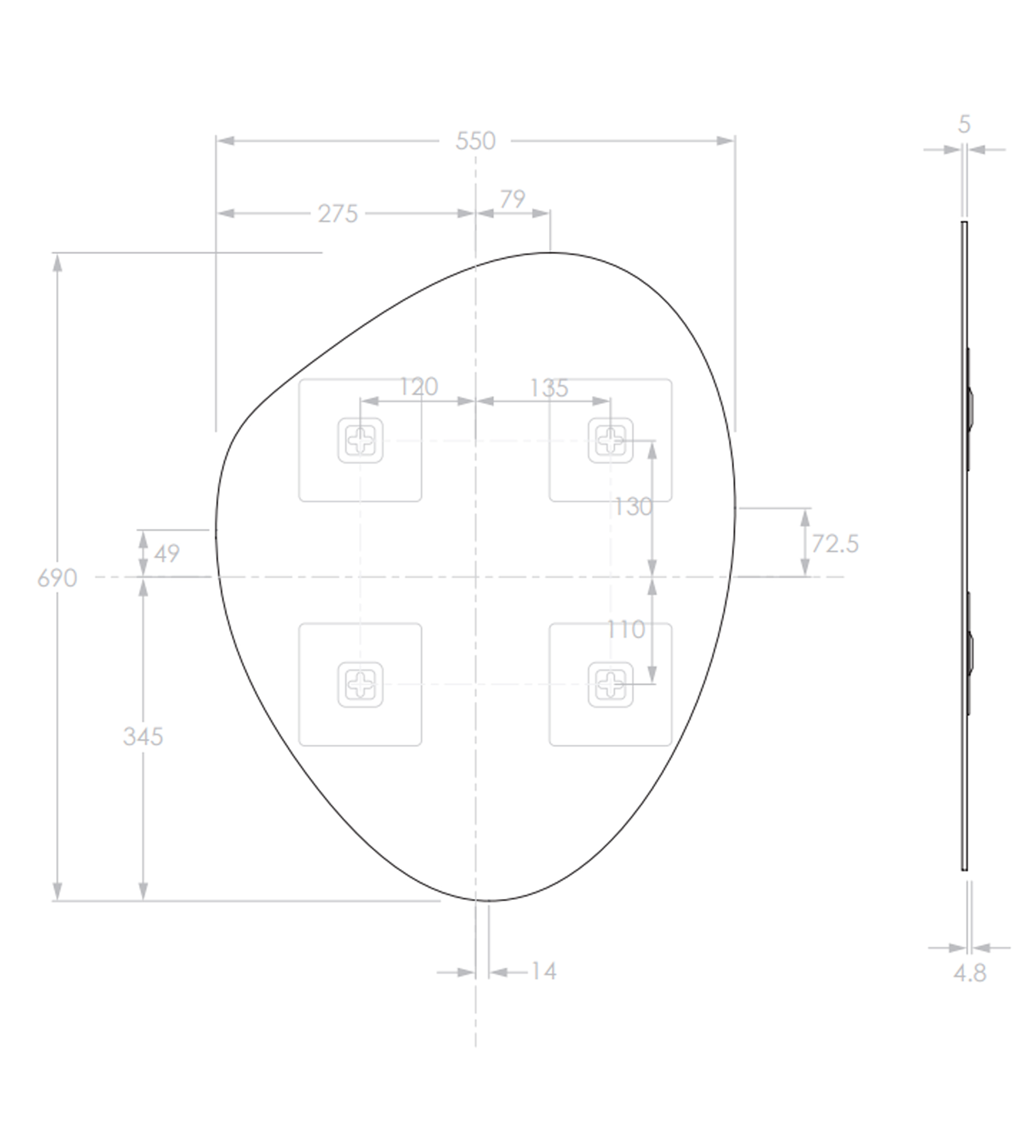 ADP Pebble 550 x 690mm Wall Mirror