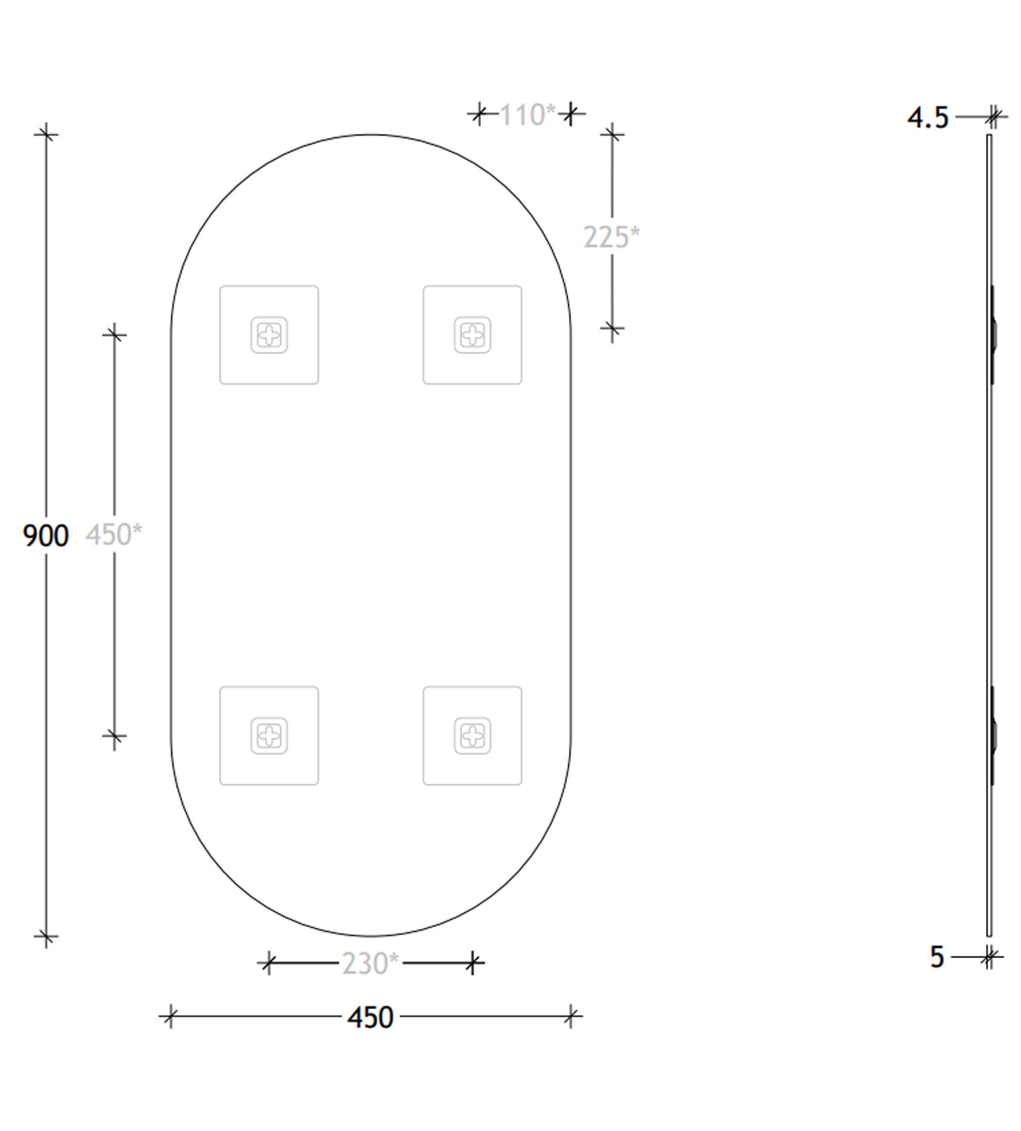 ADP Pill Polished Edge 450 x 900mm Wall Mirror