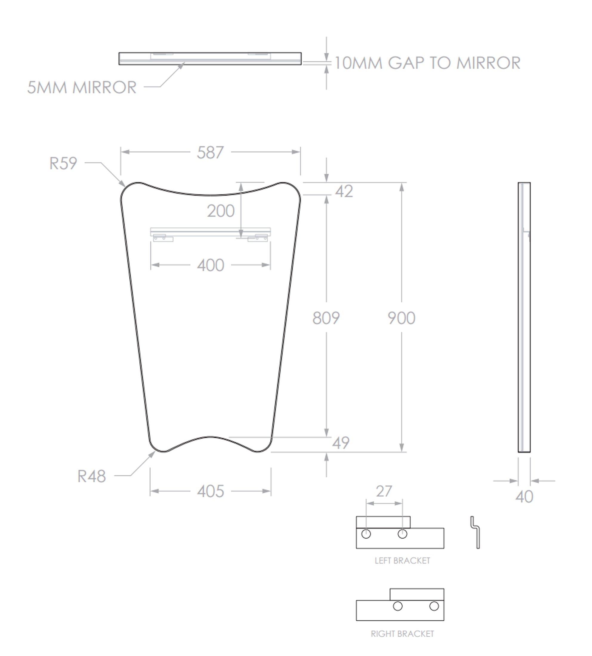 ADP Roma 600 x 900mm Frame Mirror, Matte Black