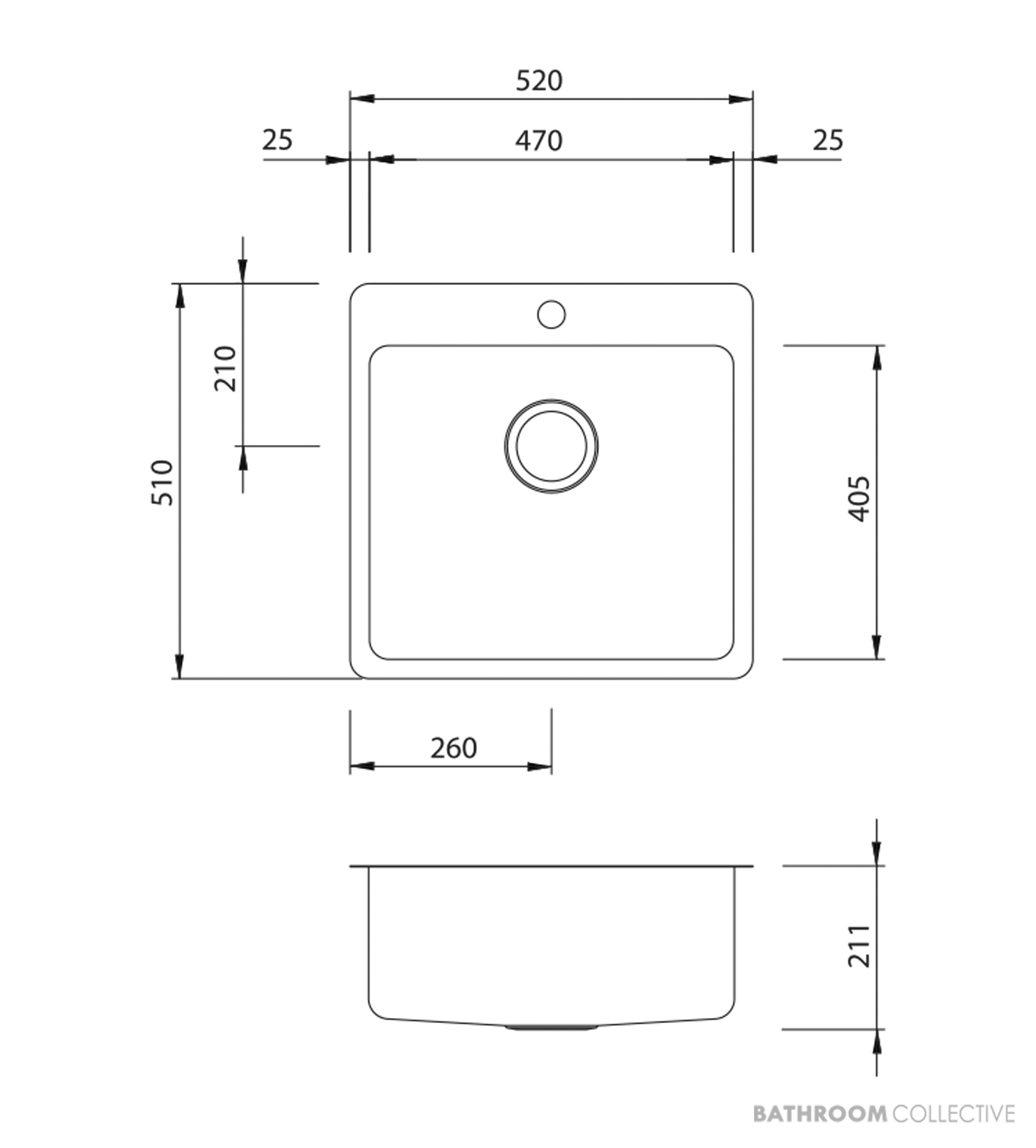 Oliveri Sonetto Topmount Single Large Bowl Sink 520mm, Stainless SN1051