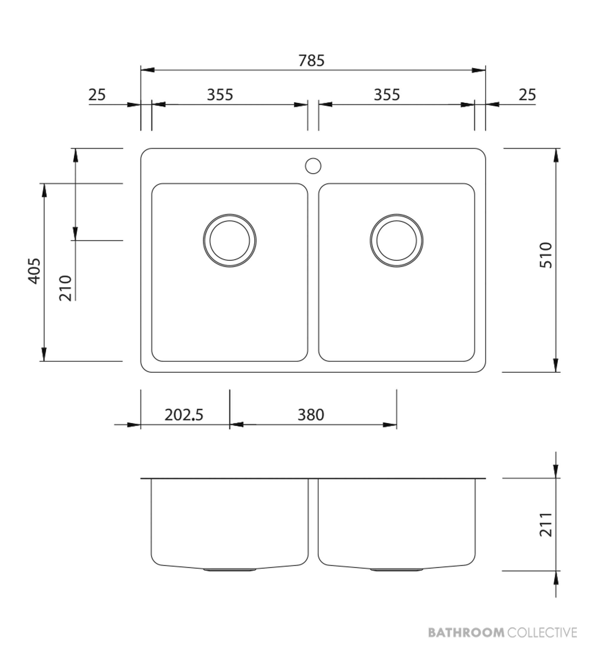 Oliveri Sonetto Topmount Double Bowl Sink 785mm, Stainless SN1064