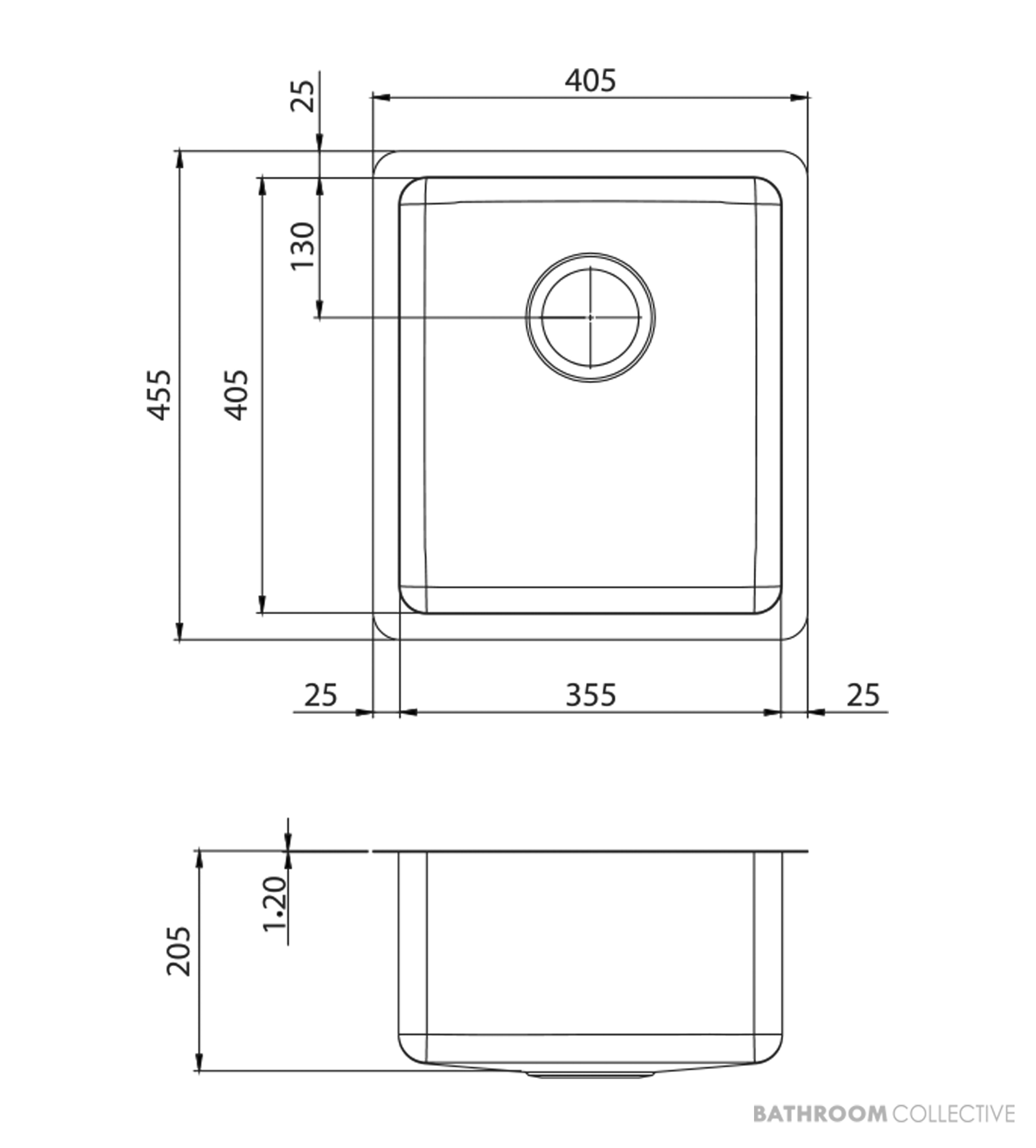 Oliveri Sonetto Top & Under Mount 3/4 Single Universal Bowl Sink 305mm, Stainless SN30TU