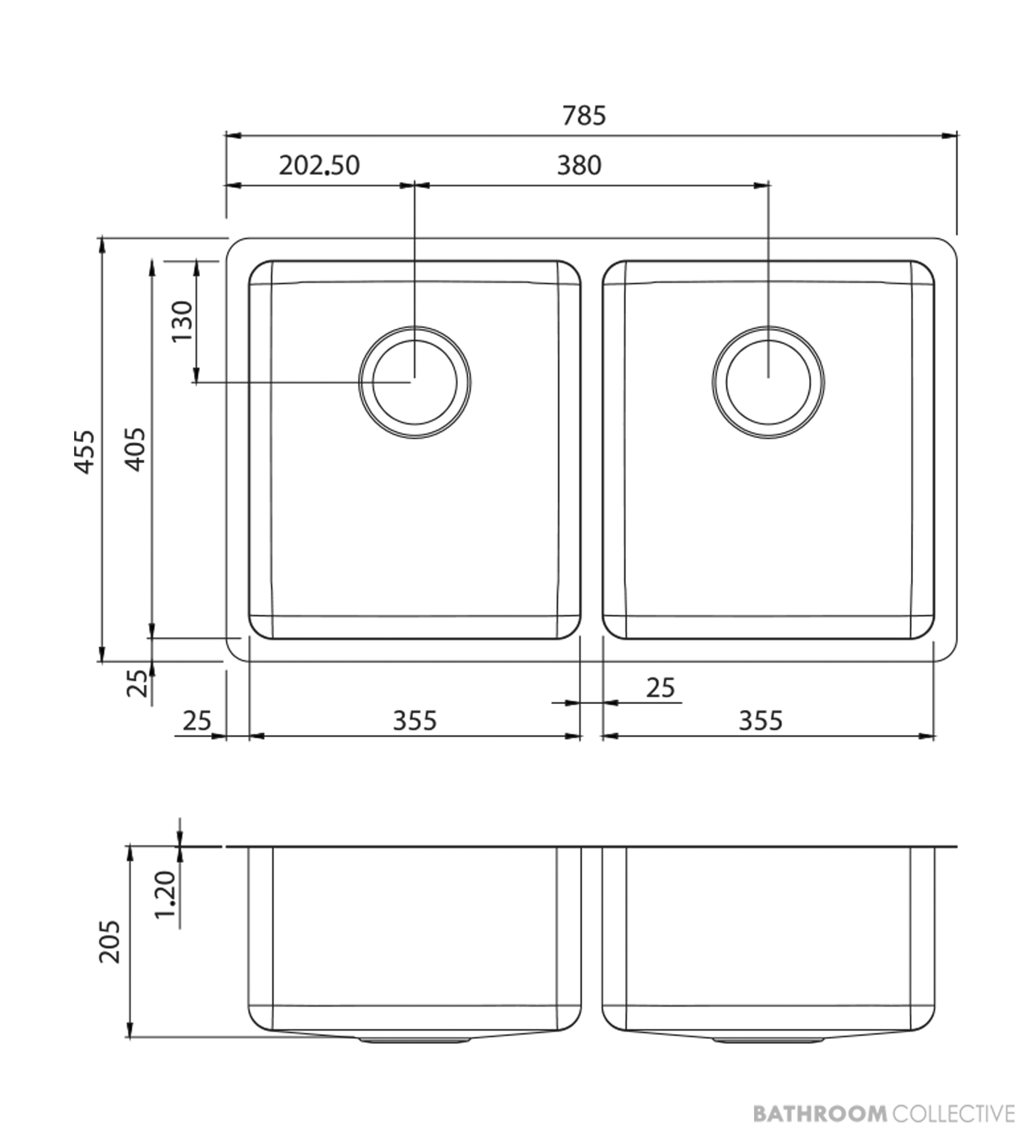 Oliveri Sonetto Top & Under Mount 3/4 Double Universal Bowl Sink 785mm, Stainless SN63TU