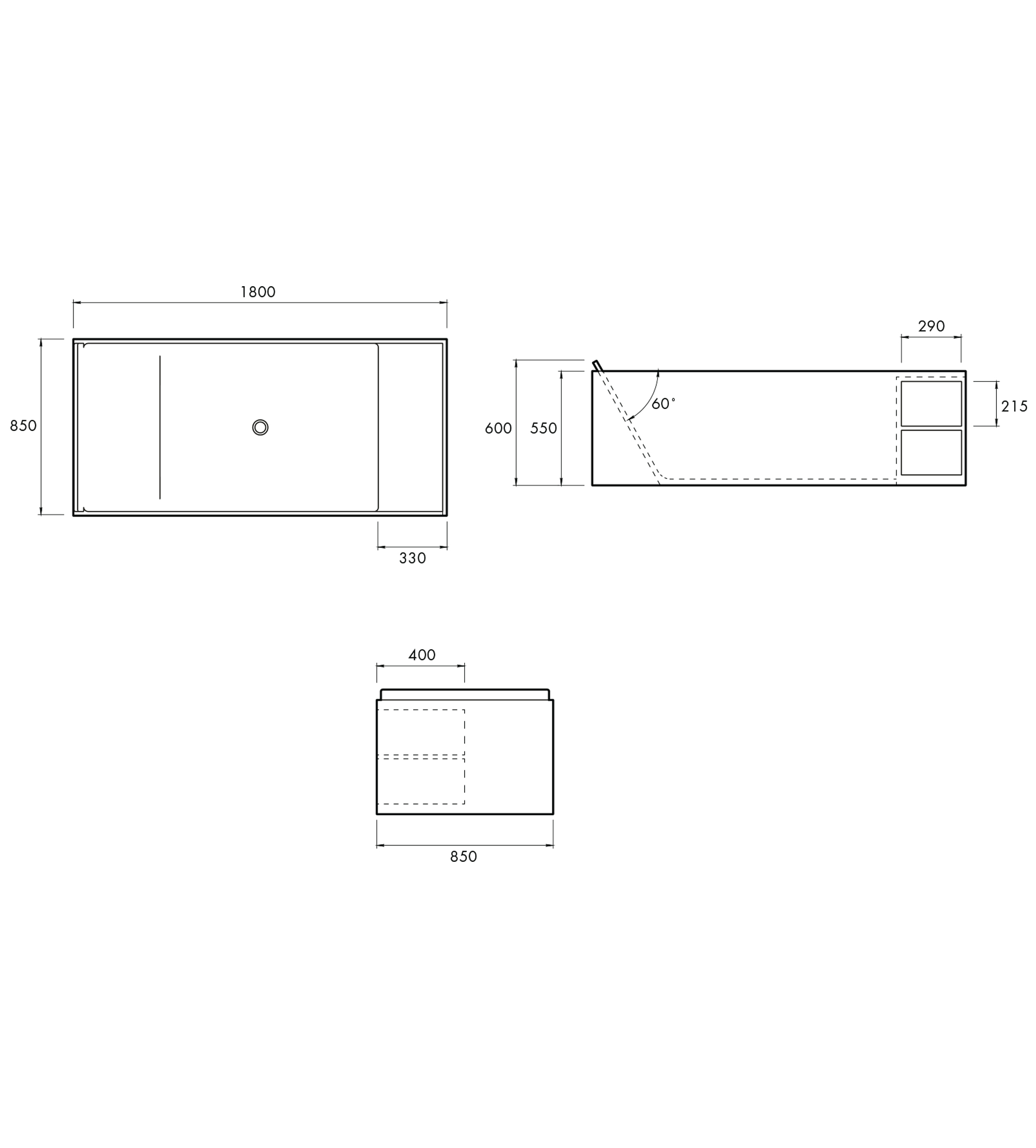 Apaiser Soka Grand 1800mm Right Shelf Stone Freestanding Bath