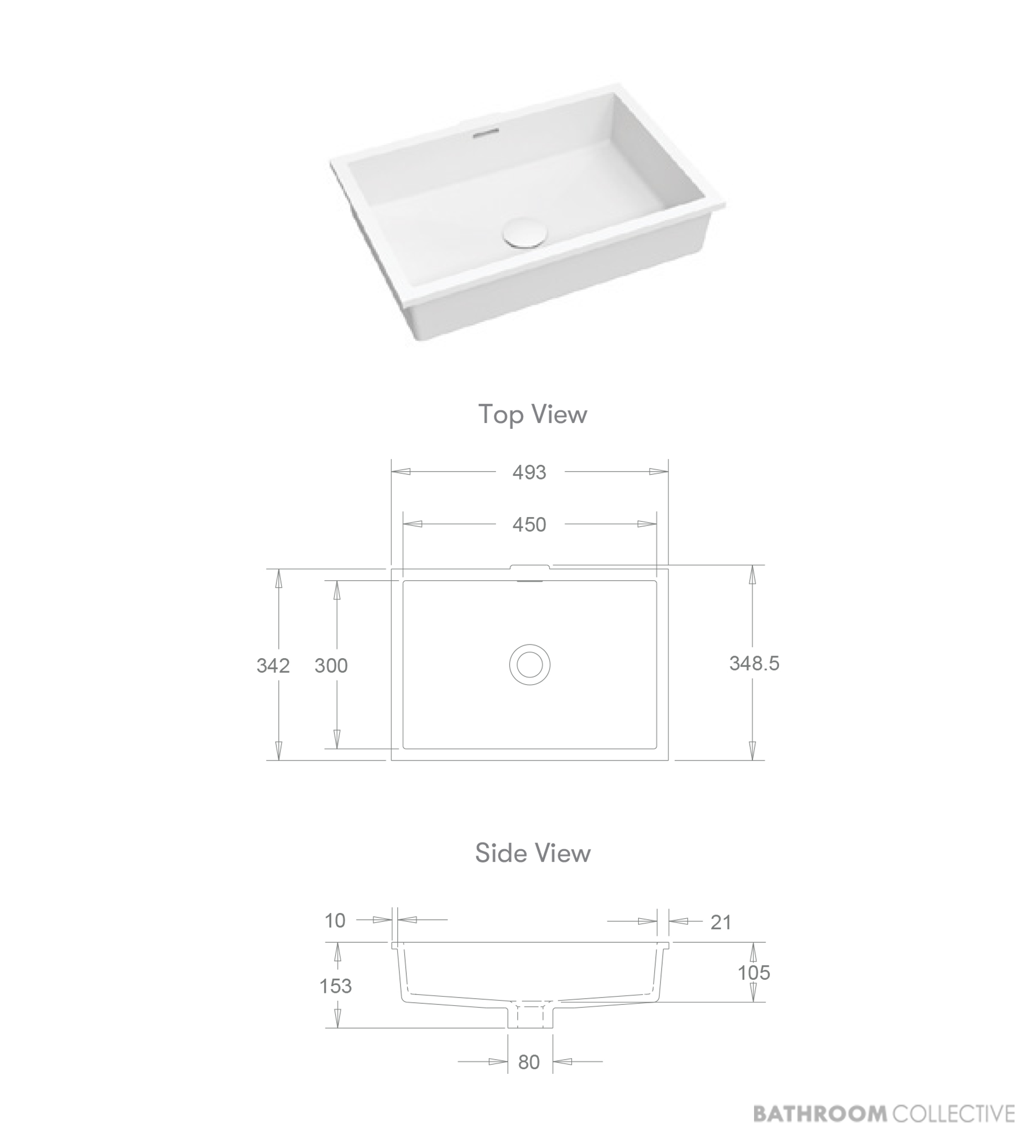 Loughlin Sotto Rectangle Acrylic 493mm Undermount Basin, White