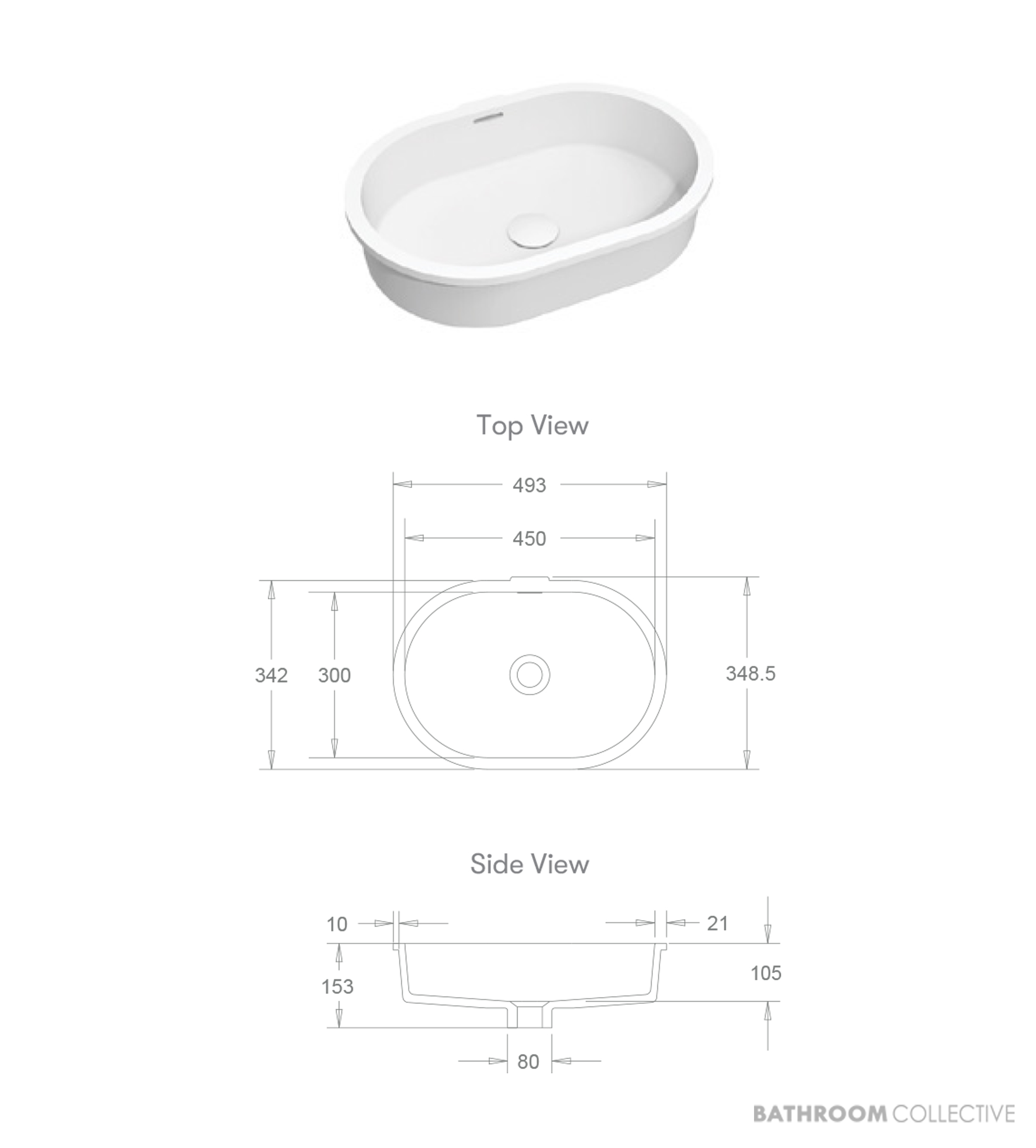 Loughlin Sotto Stadium Oval Acrylic 493mm Undermount Basin, White