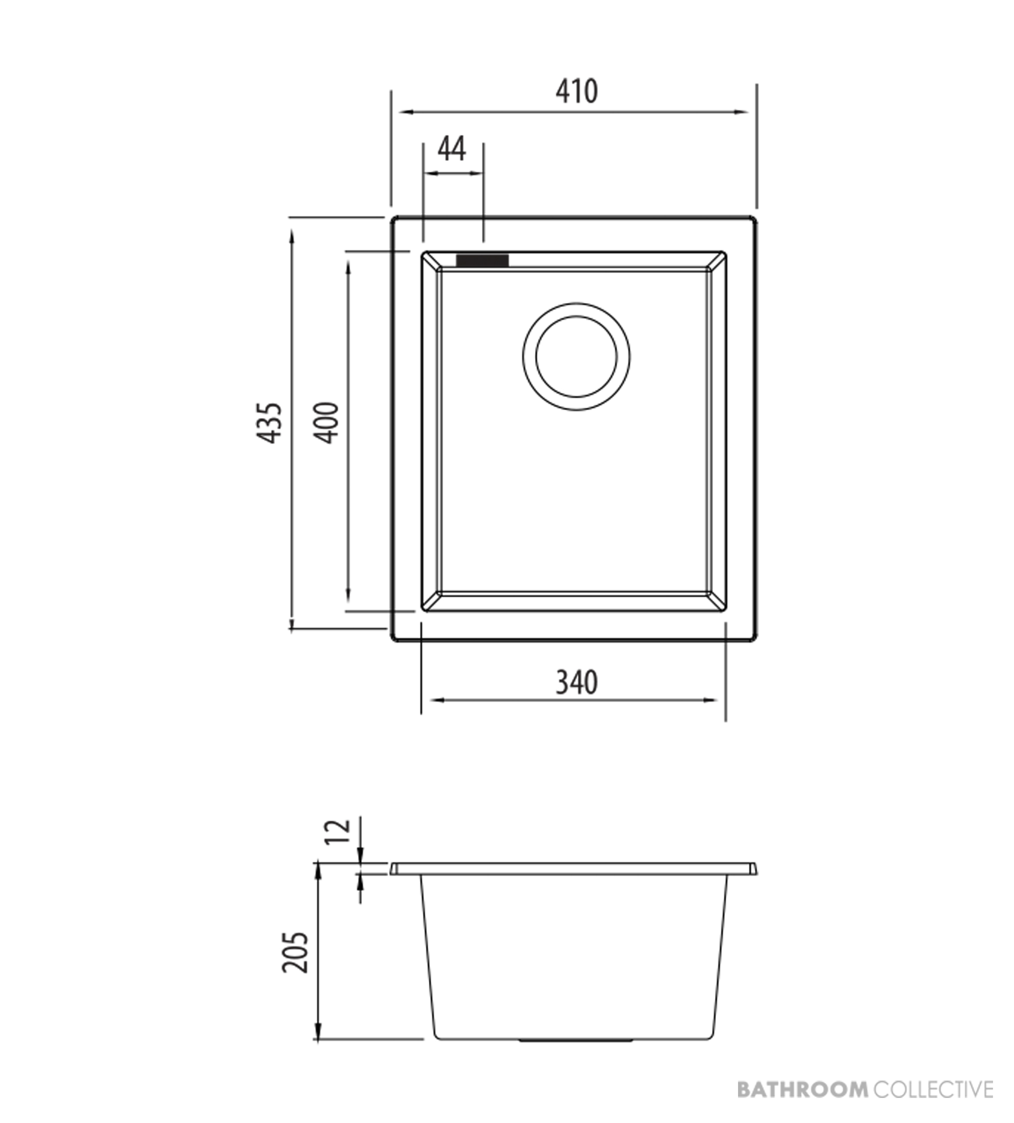Oliveri Santorini Granite Undermount Single Bowl Sink 410mm, Black ST-BL1530U OF