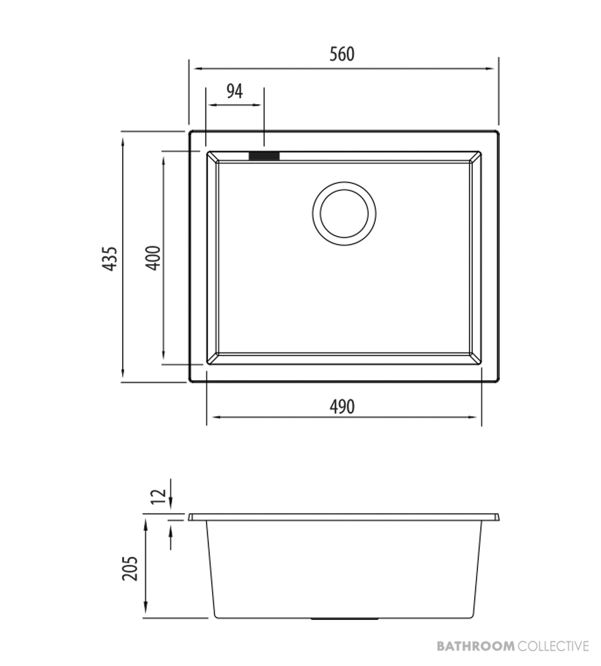 Oliveri Santorini Granite Undermount Single Bowl Sink 560mm, Black ST-BL1550U OF
