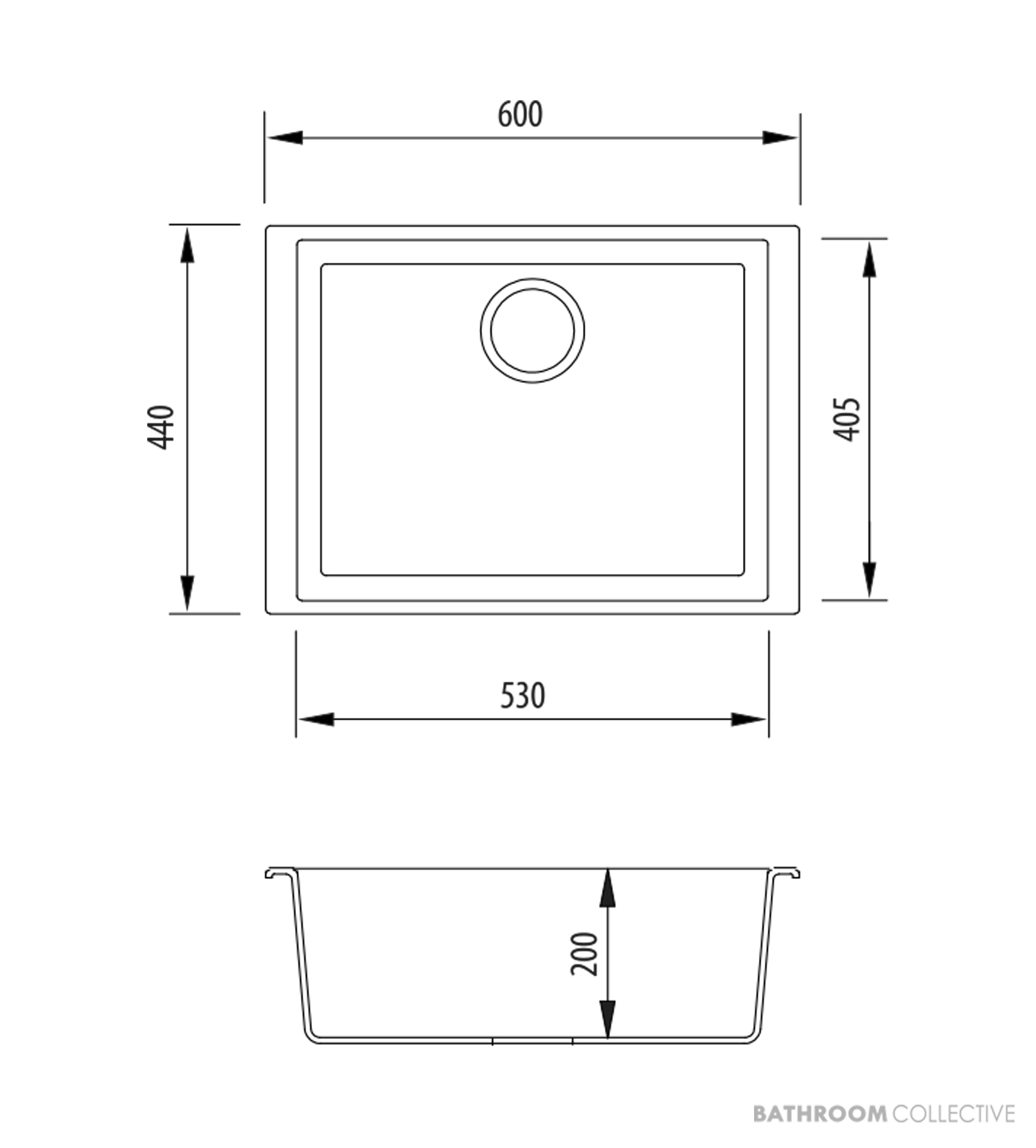 Oliveri Santorini Granite Undermount Grande Single Bowl Sink 600mm, Black ST-BL1560U