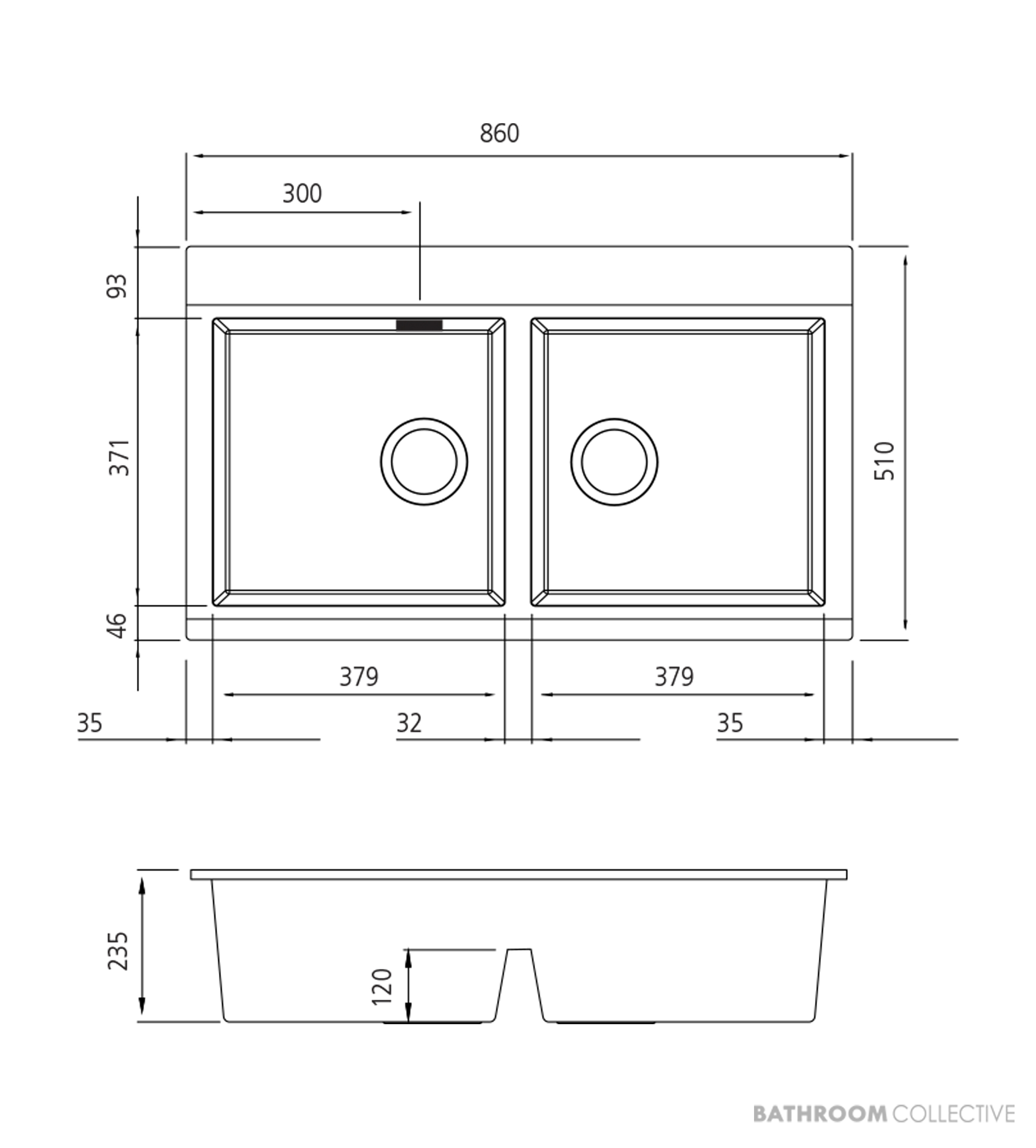 Oliveri Santorini Granite Topmount Double Bowl Sink with Glass Top 860mm, 1th, Black ST-BL1566GT OF