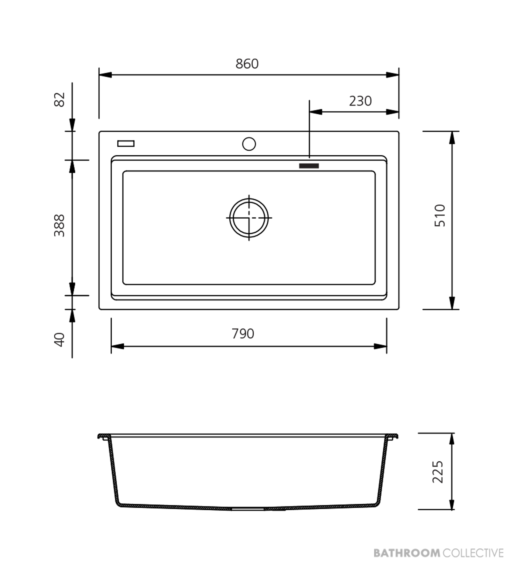 Oliveri Santorini Granite Topmount Workstation Single Bowl Sink 860mm, 1th, Black ST-BL1596 OF