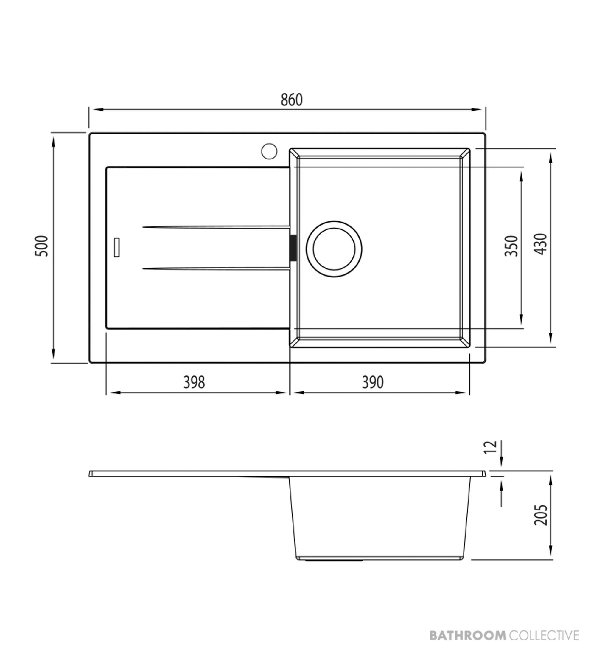 Oliveri Santorini Granite Topmount Single Bowl Sink 860mm, Left Drainer, 1th, Matte Black ST-MB1522 OF