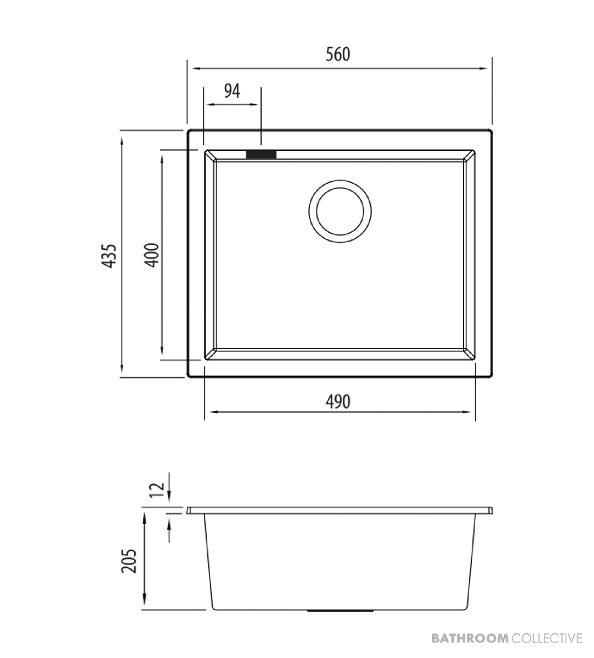 Oliveri Santorini Granite Undermount Large Single Bowl Sink 560mm, Matte Black ST-MB1550U OF