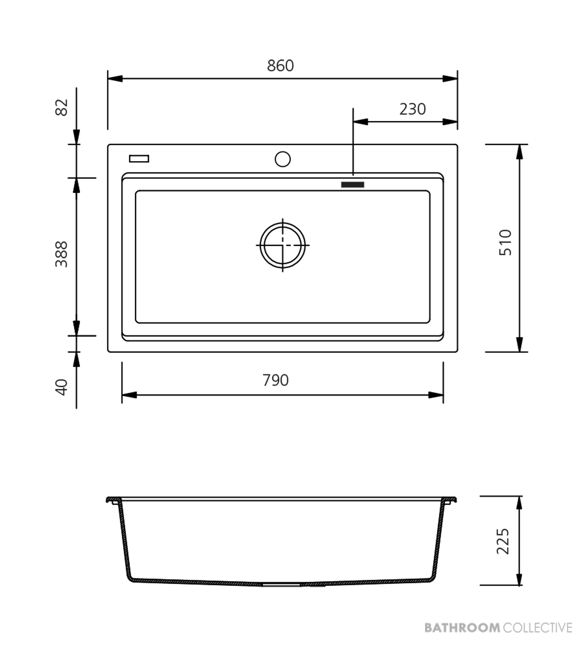 Oliveri Santorini Granite Topmount Workstation Single Bowl Sink 860mm, 1th, Matte Black ST-MB1596 OF