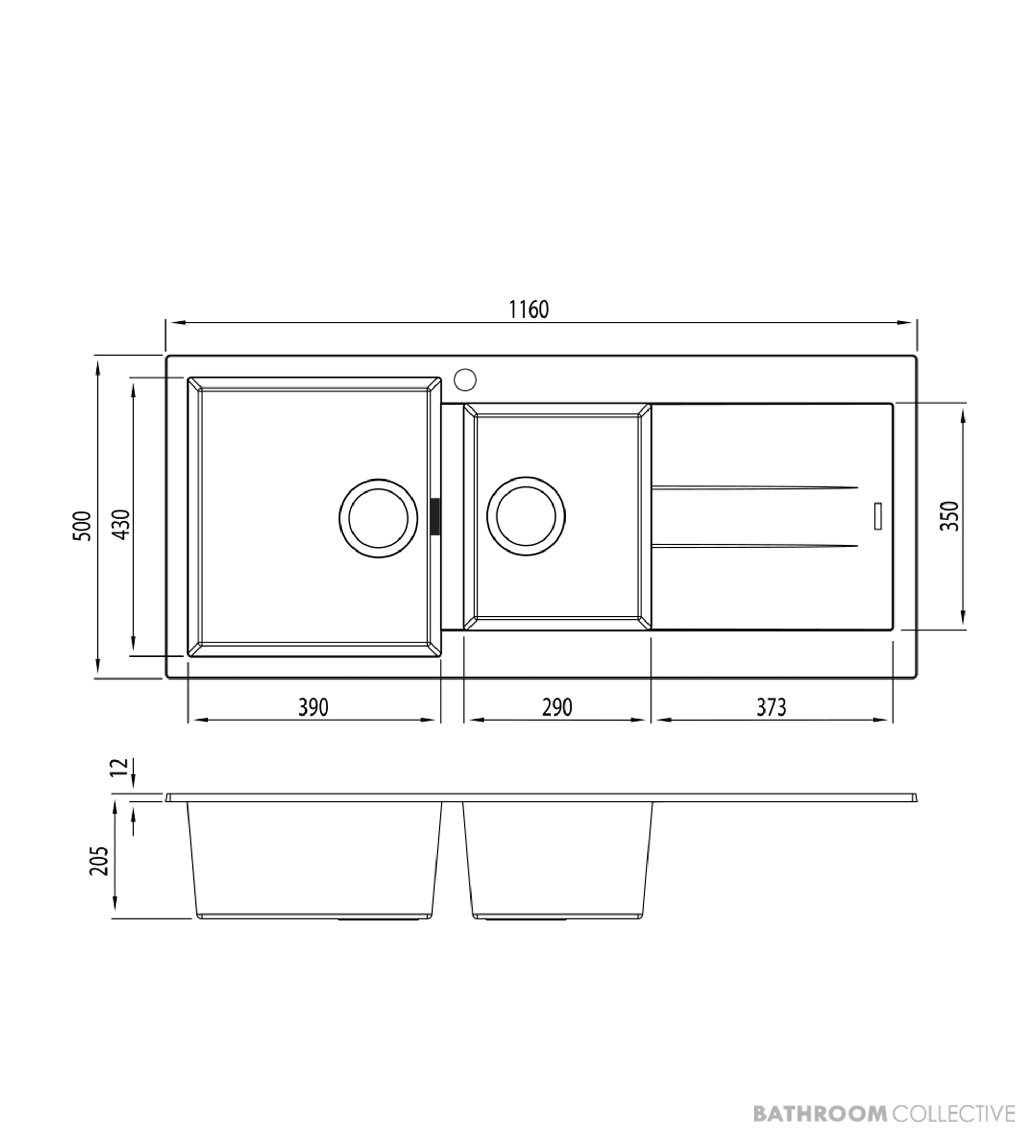 Oliveri Santorini Granite Topmount 1 & 3/4 Double Bowl Sink 1160mm, Right Drainer, 1th, White ST-WH1511 OF