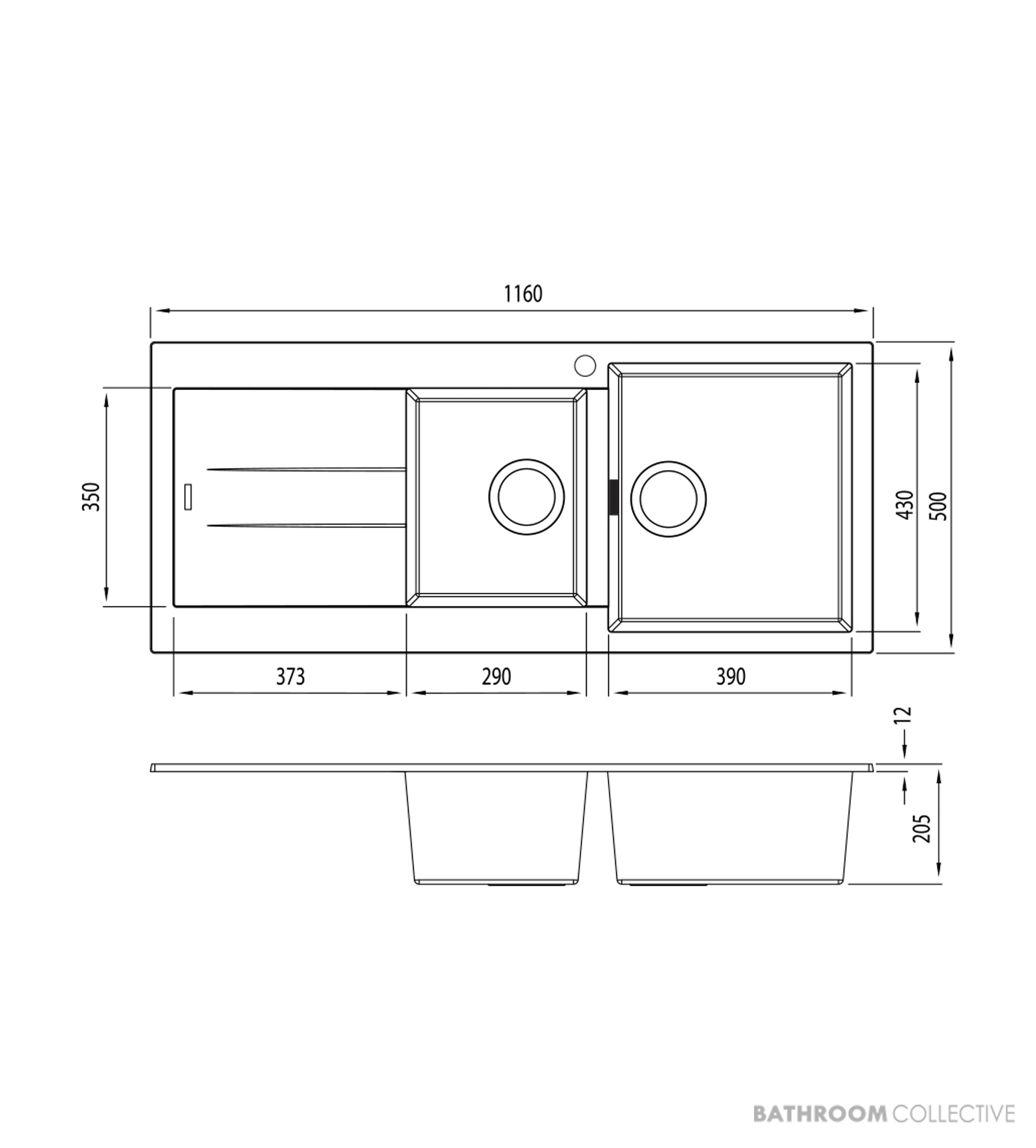 Oliveri Santorini Granite Topmount 1 & 3/4 Double Bowl Sink 1160mm, Left Drainer, 1th, White ST-WH1512 OF
