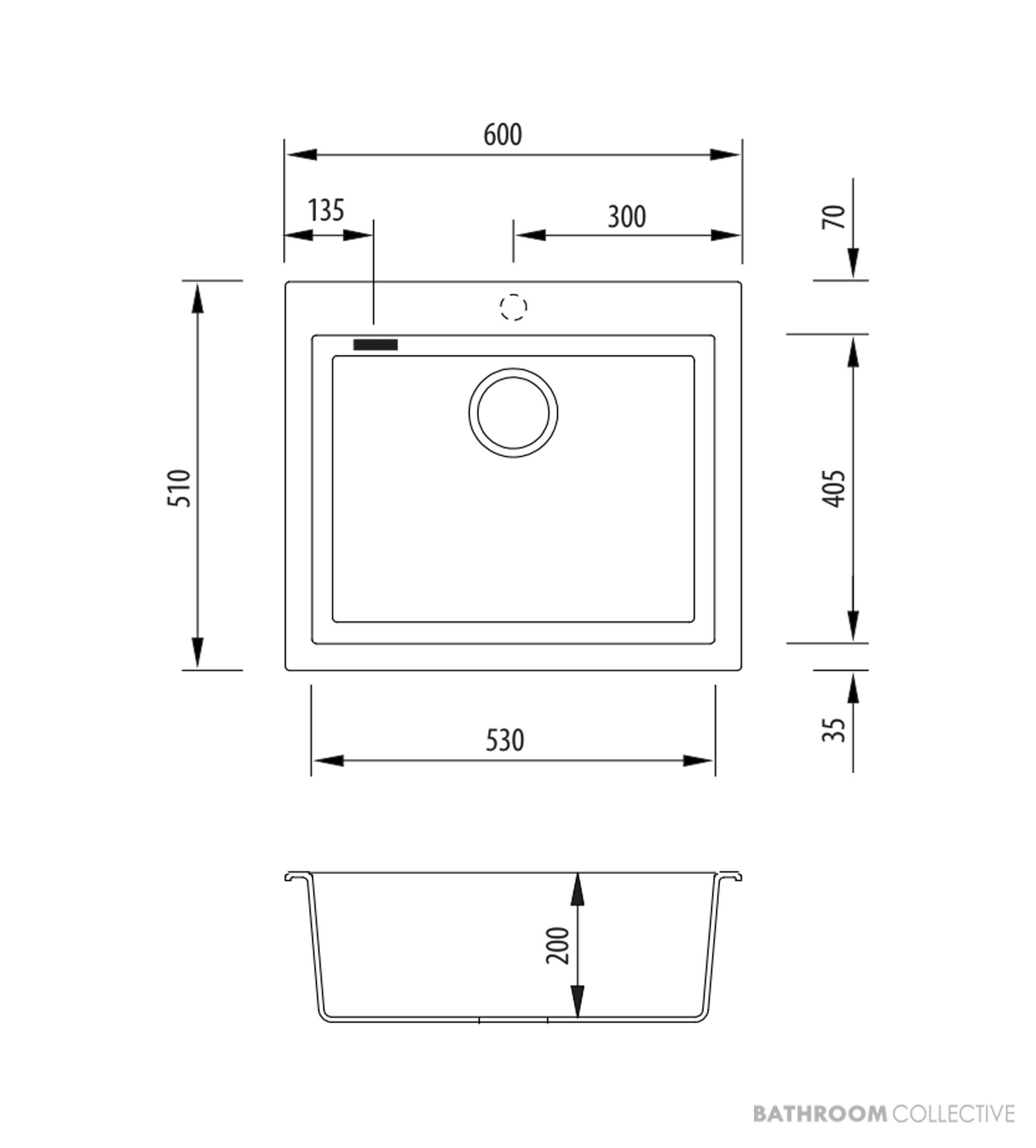 Oliveri Santorini Granite Topmount Large Single Bowl Sink 600mm, White ST-WH1561 OF