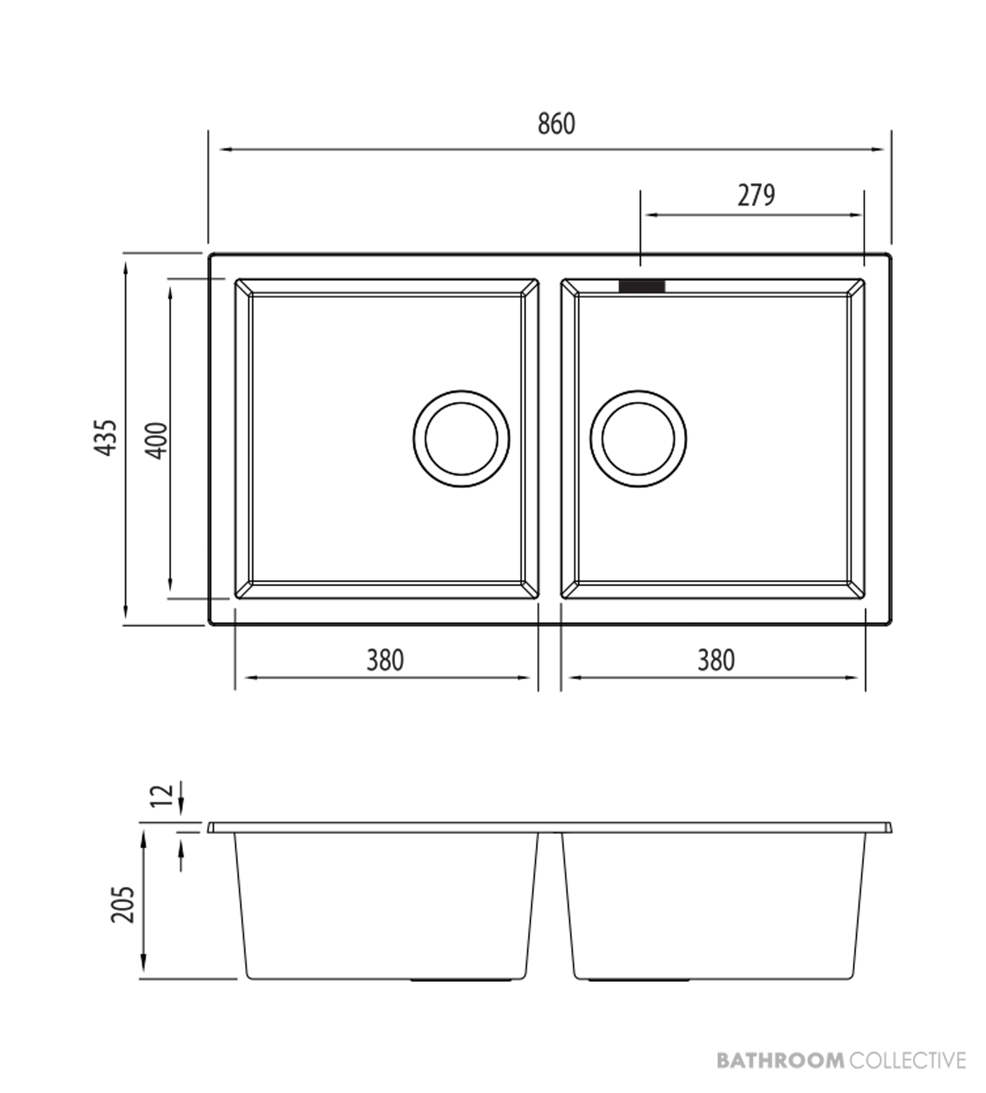 Oliveri Santorini Granite Undermount Double Bowl Sink 860mm, White ST-WH1563U OF