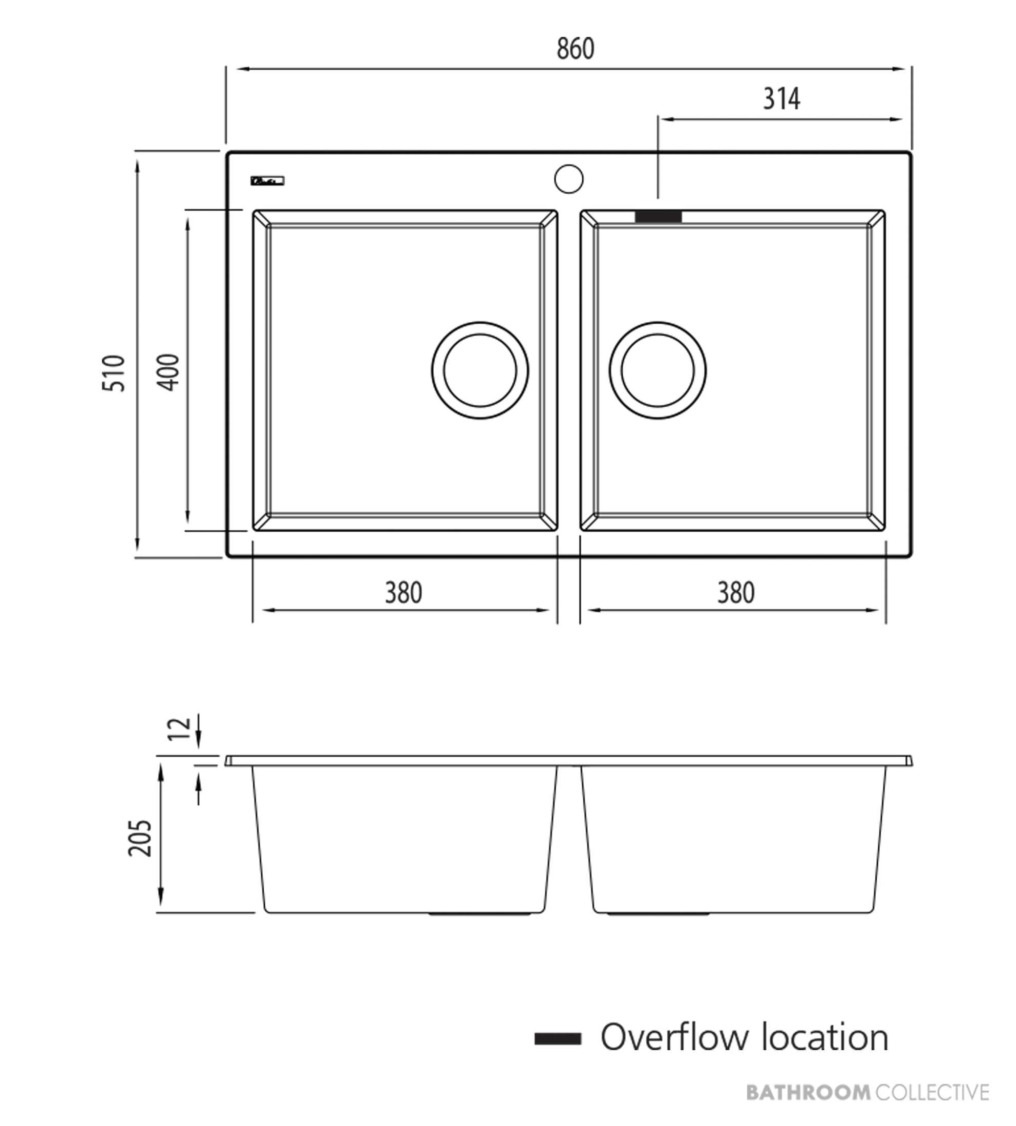Oliveri Santorini Granite Topmount Double Bowl Sink 860mm, White ST-WH1564 OF