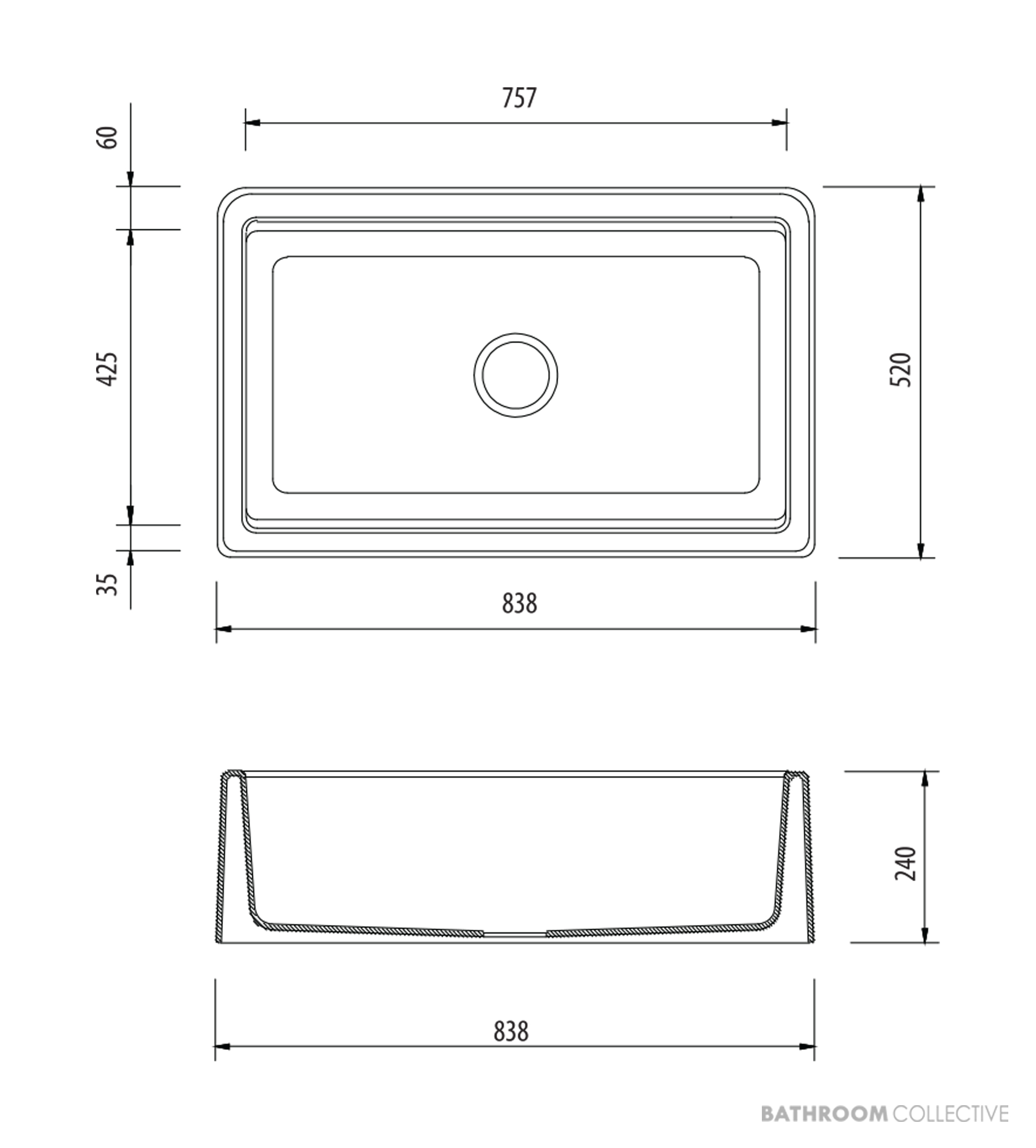 Oliveri Santorini Granite Undermount Farmhouse Single Bowl Sink 838mm, White ST-WH1584U