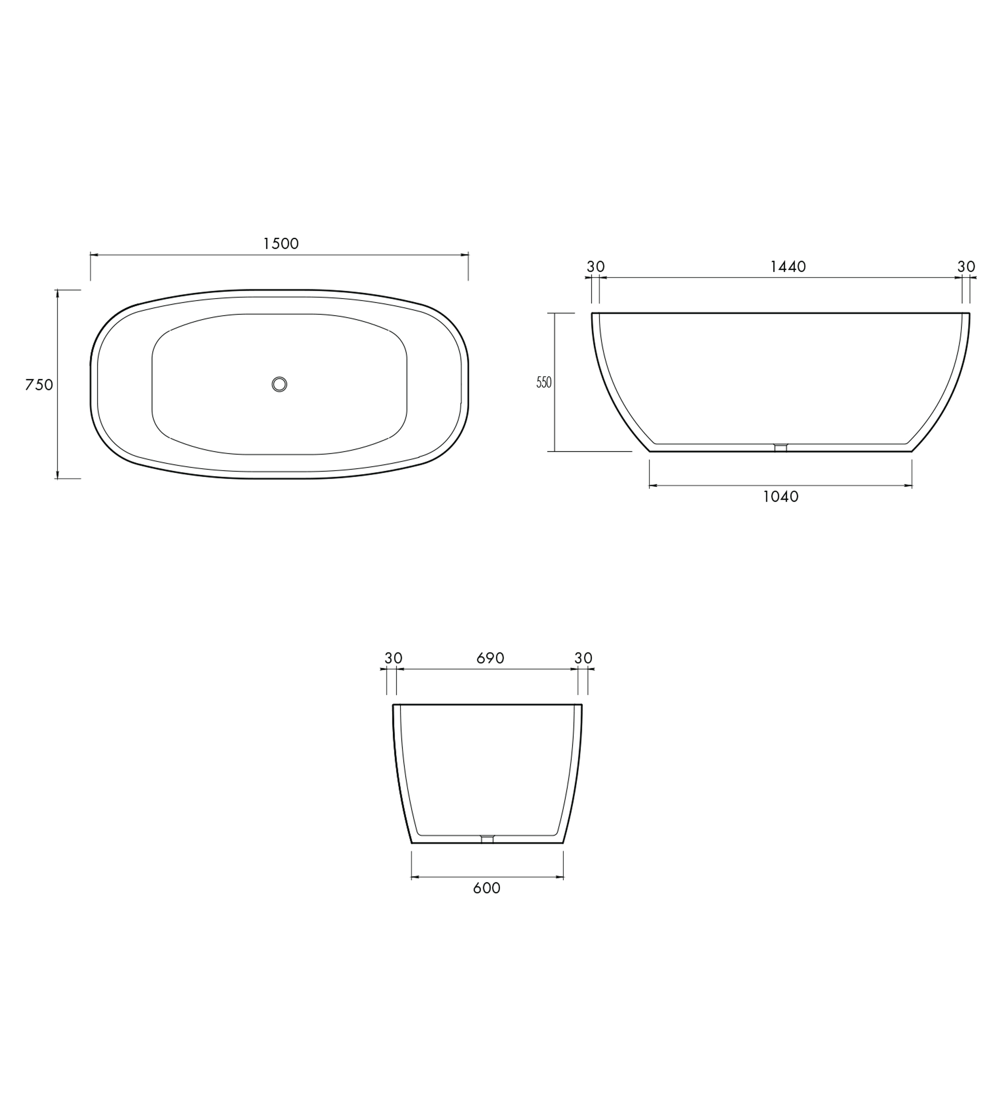 Apaiser Sublime 1500mm Stone Freestanding Bath