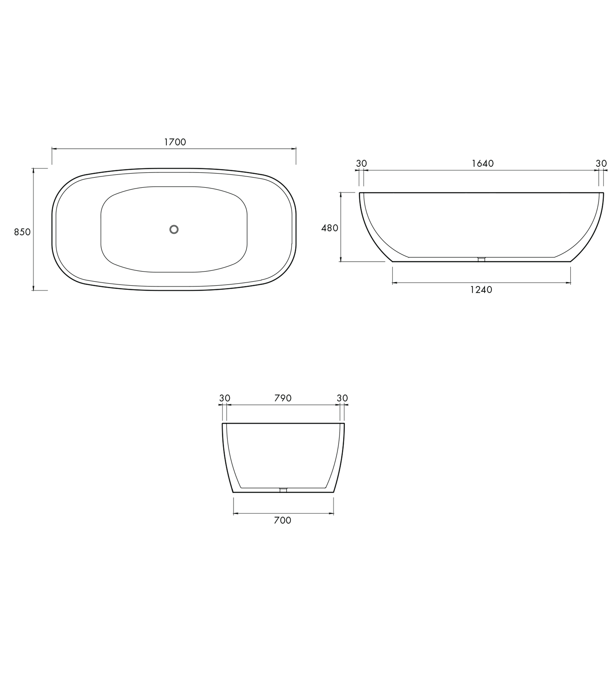 Apaiser Sublime 1700mm Stone Freestanding Bath