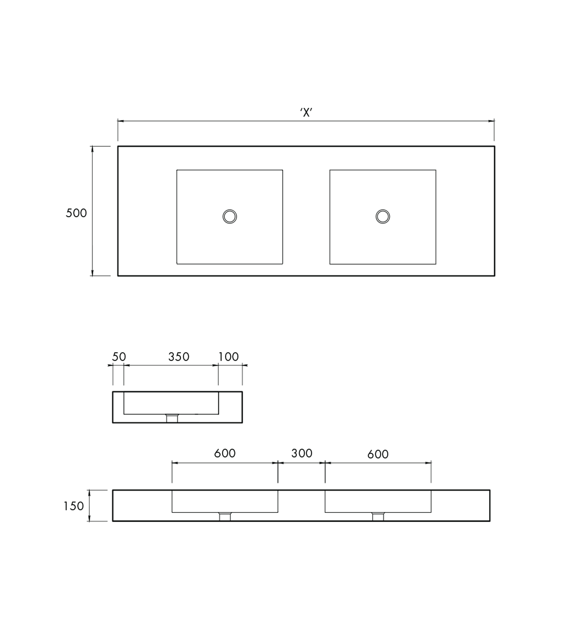 Apaiser Sublime Pastille Integrated Double Basin Stone Vanity Top Only