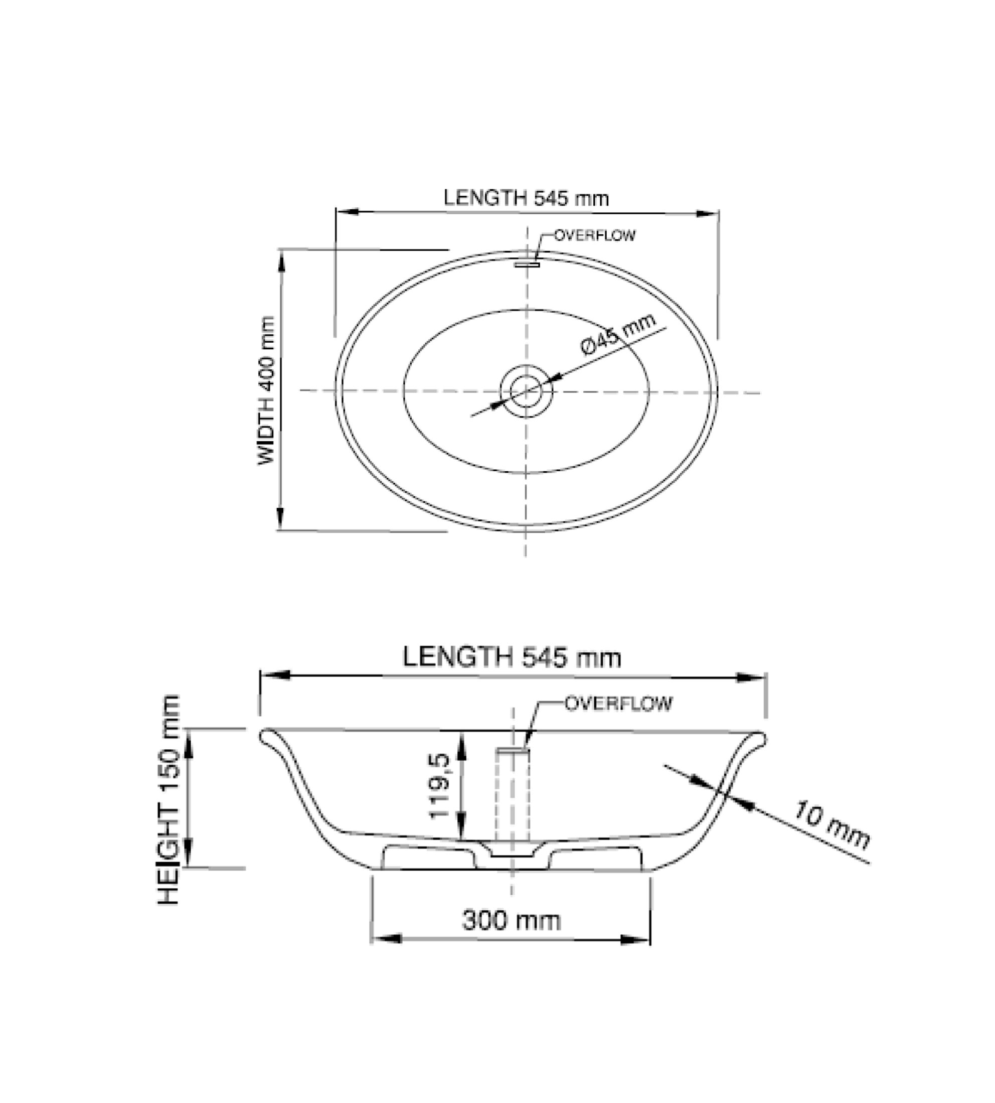 Dado Quartz Liberty 545mm Stone Above Counter Basin, Satin White