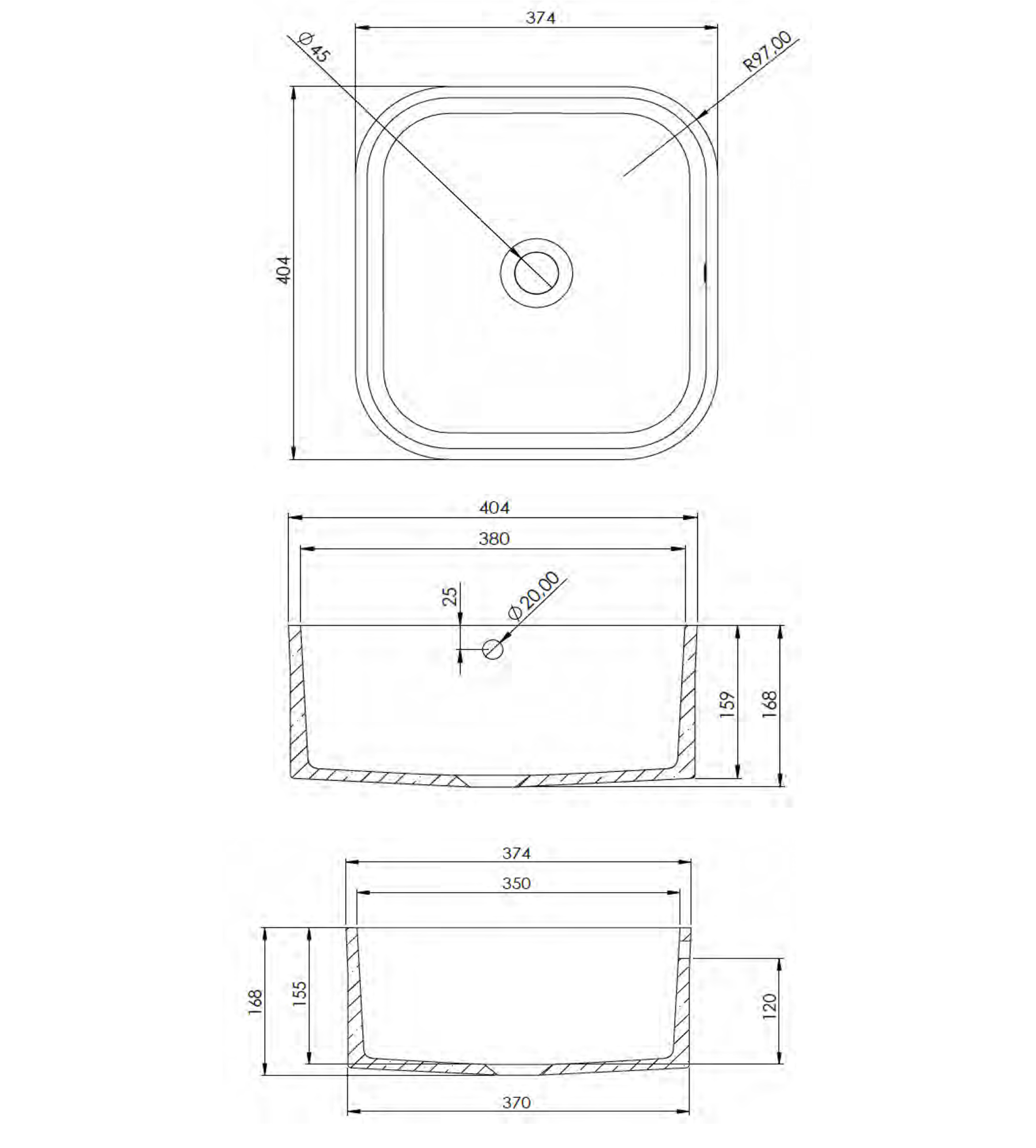 Dado Quartz Charles 404mm Stone Under Counter Basin, Satin White