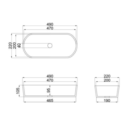 Dado Quartz Gabbice 490mm Stone Above Counter Basin, Satin White