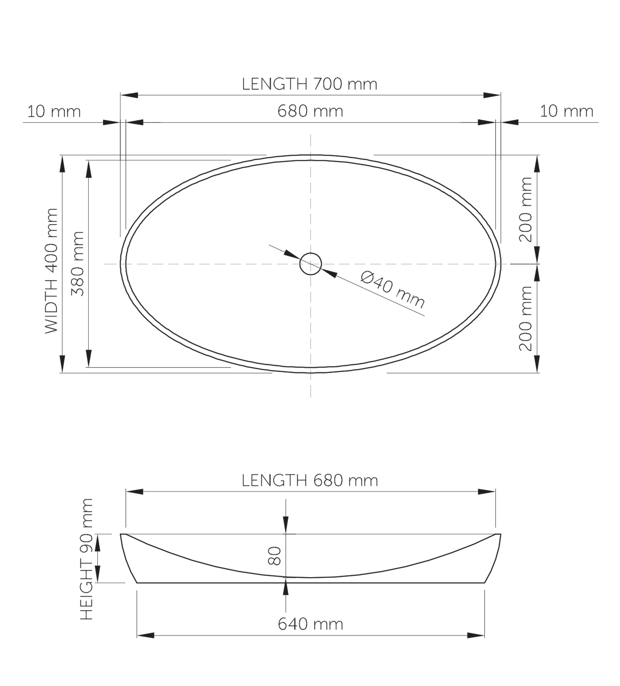 Dado Quartz Maya 700mm Stone Above Counter Basin, Satin White
